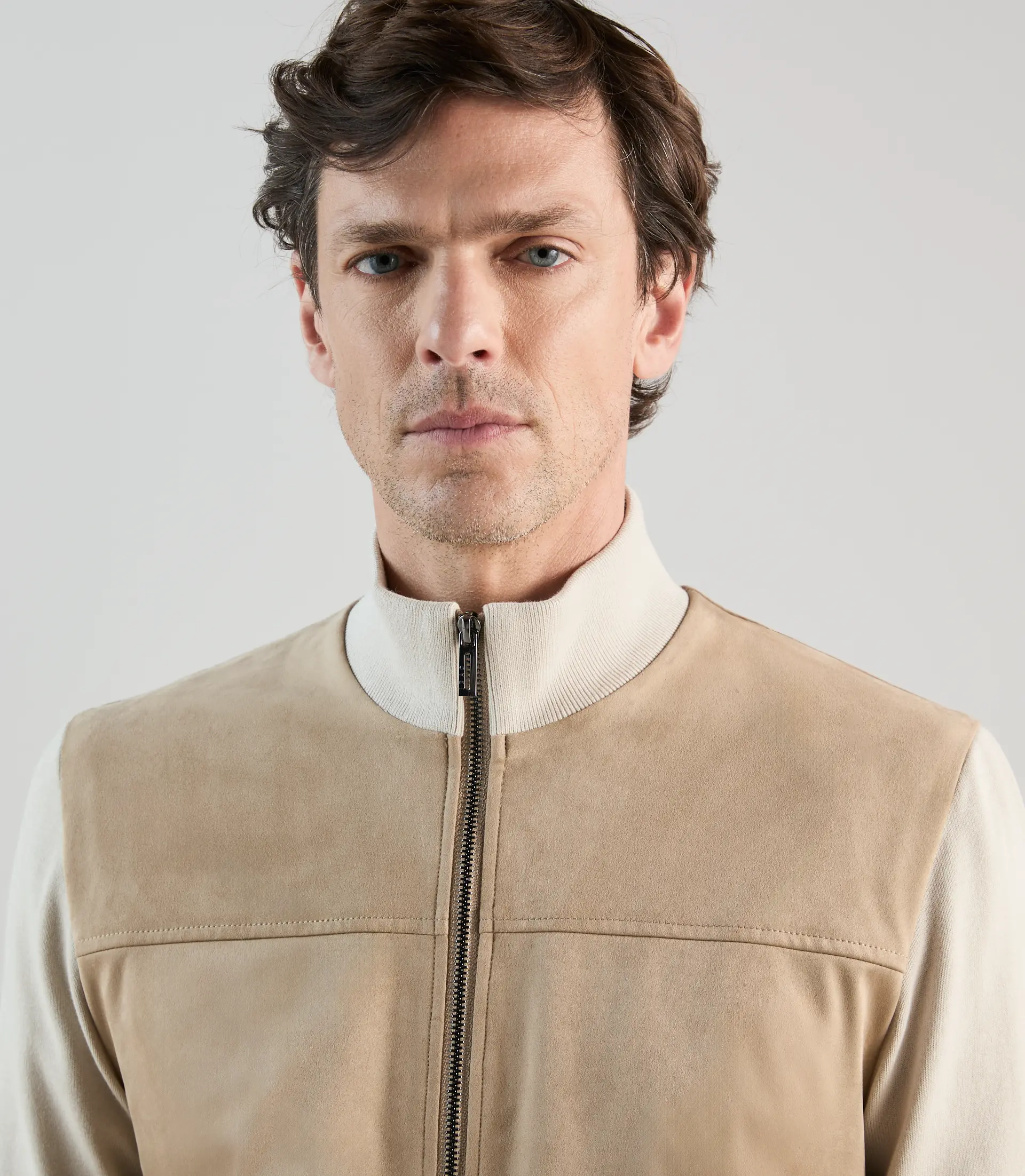 Gilet zip bi-matière beige - Image 2