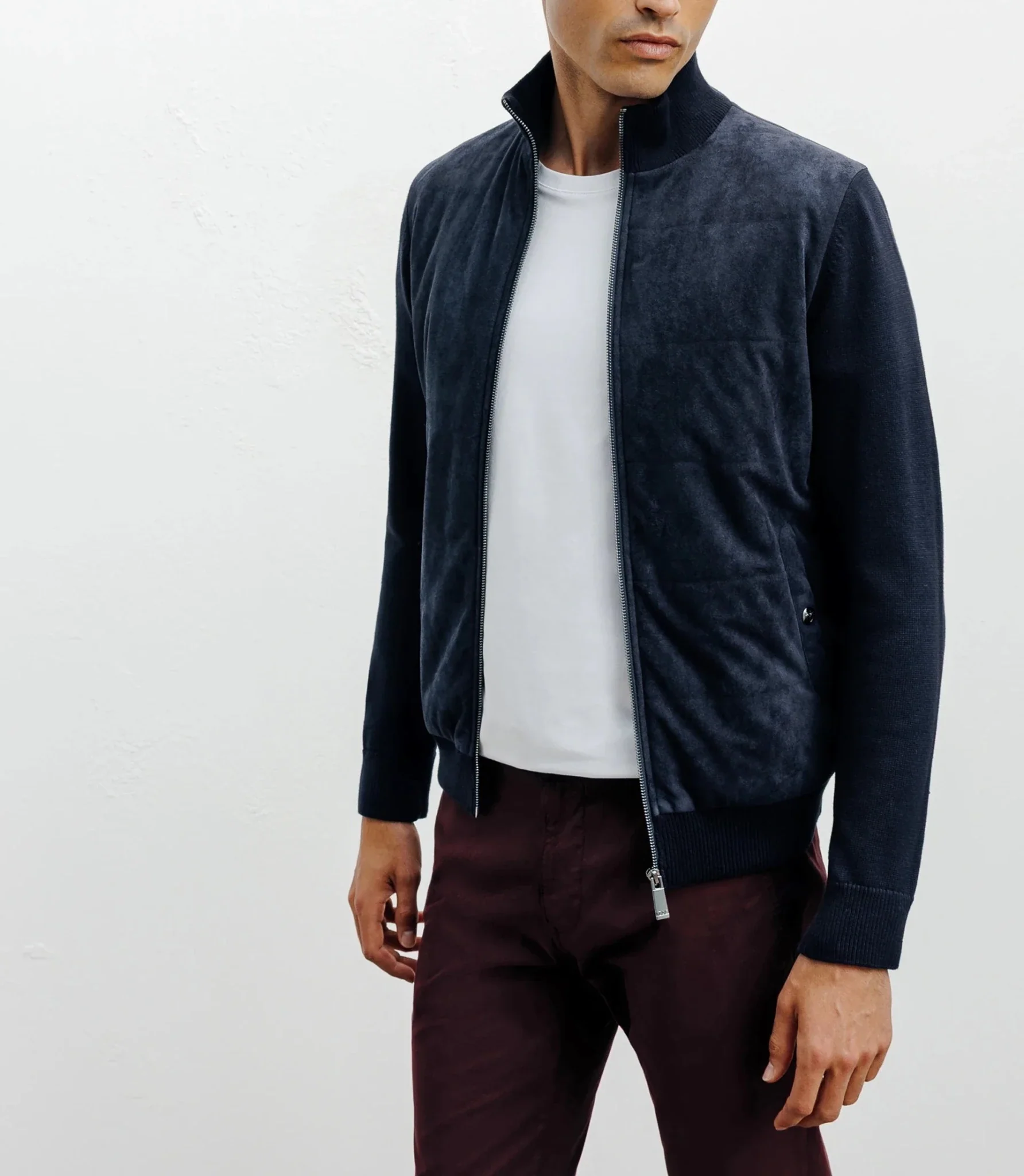Gilet zip bi-matière marine