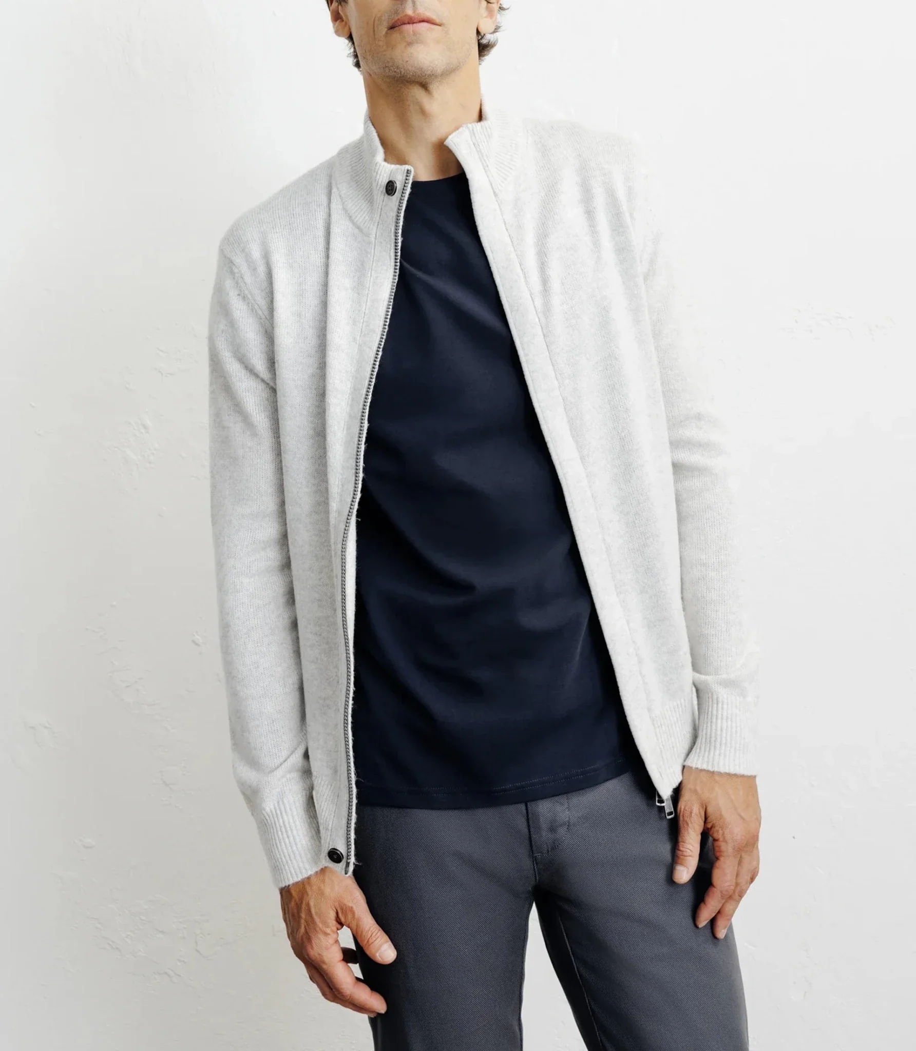 Gilet zip col montant gris chiné