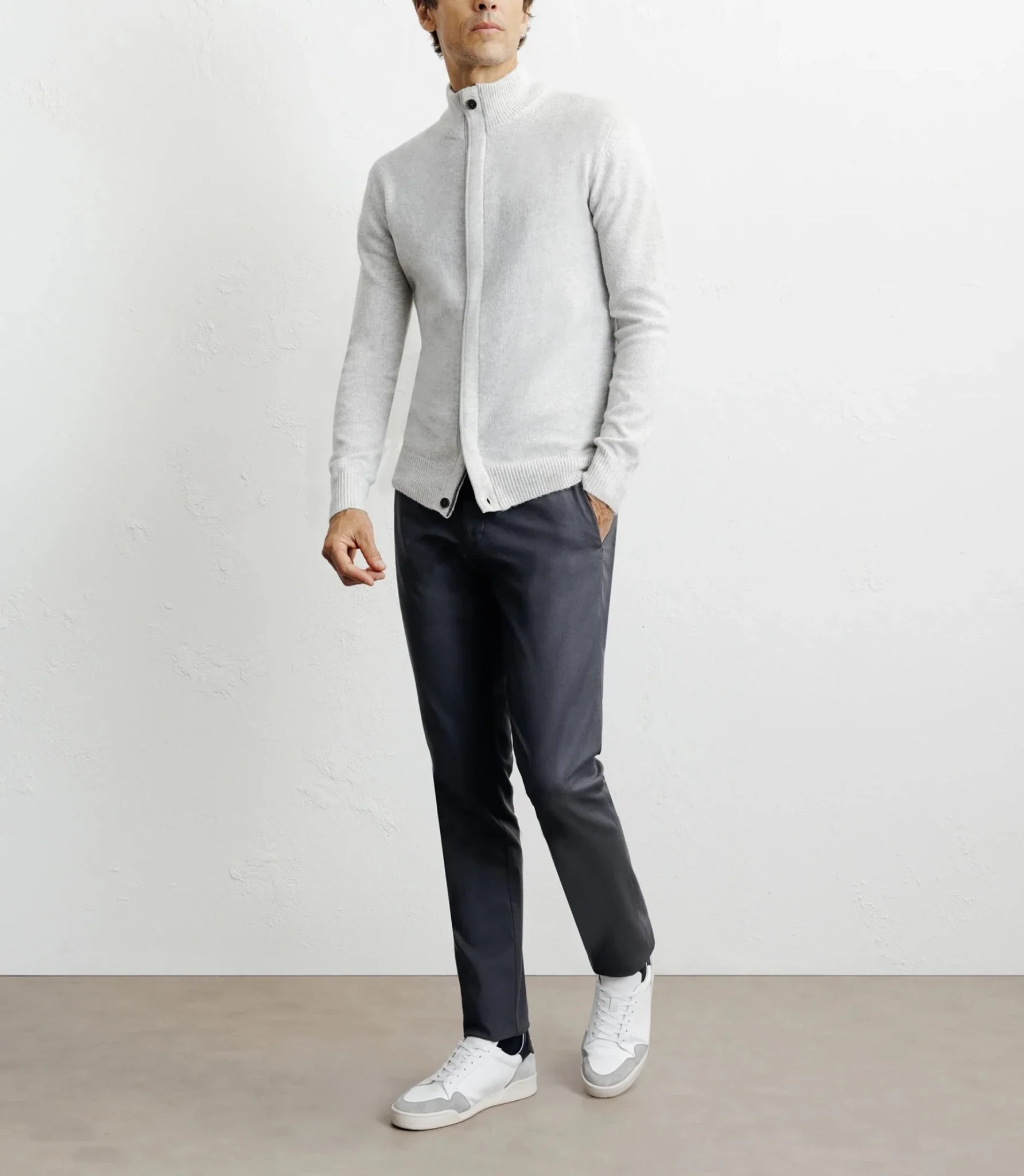 Gilet zip col montant gris chiné - Image 3
