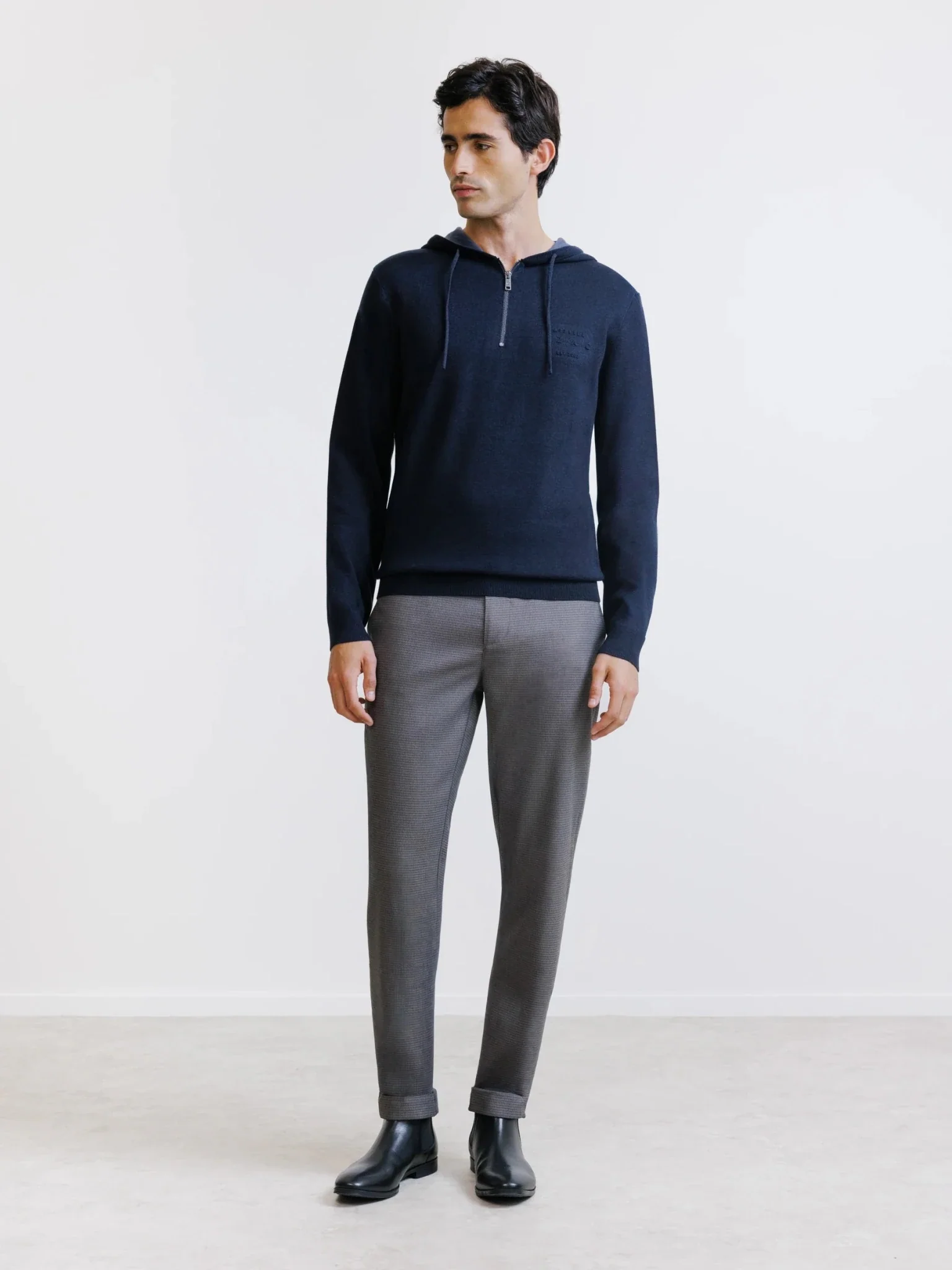 Hoodie en maille à capuche demi-zippé marine - Image 3