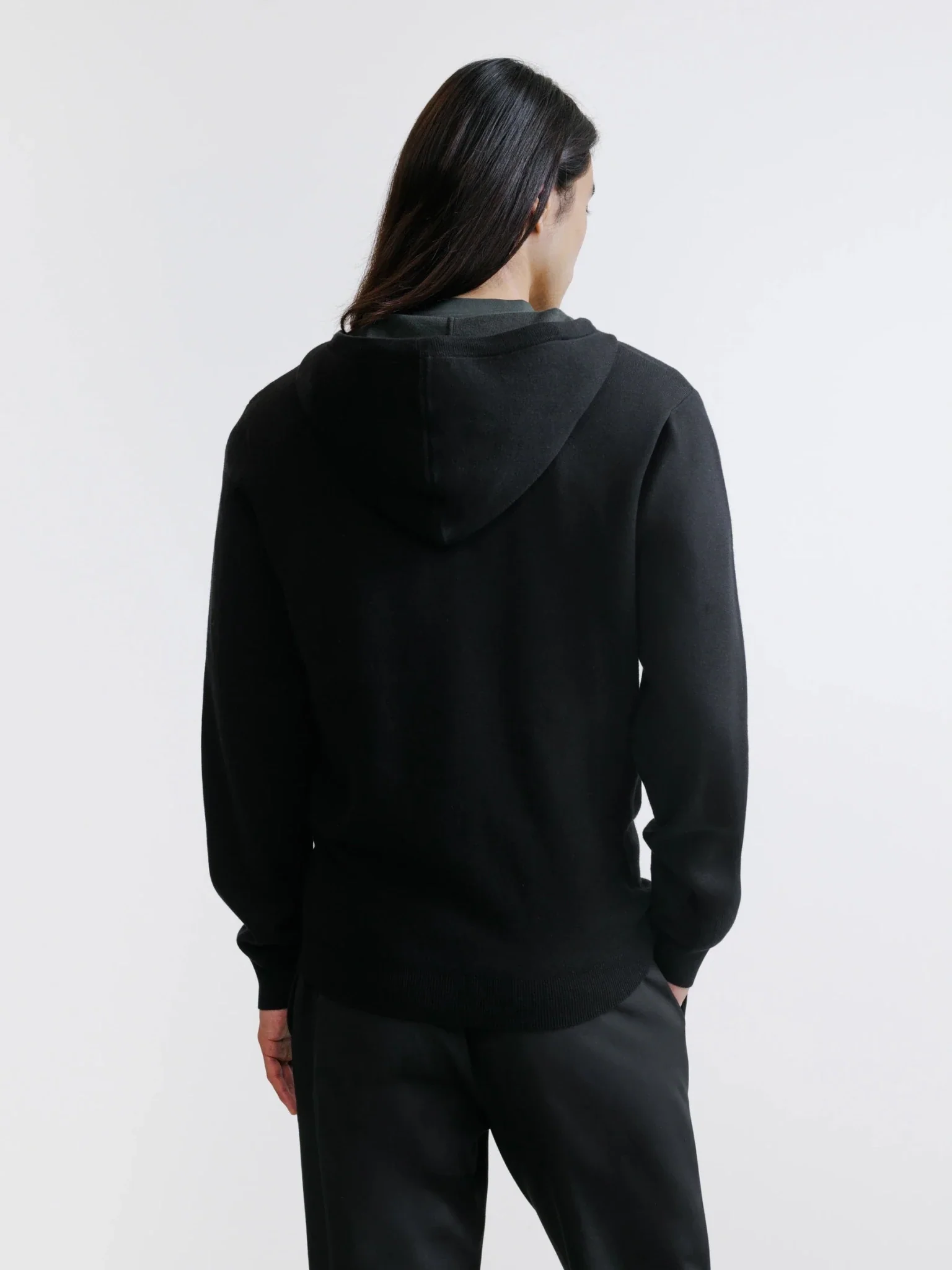 Hoodie en maille à capuche demi-zippé noir - Image 4
