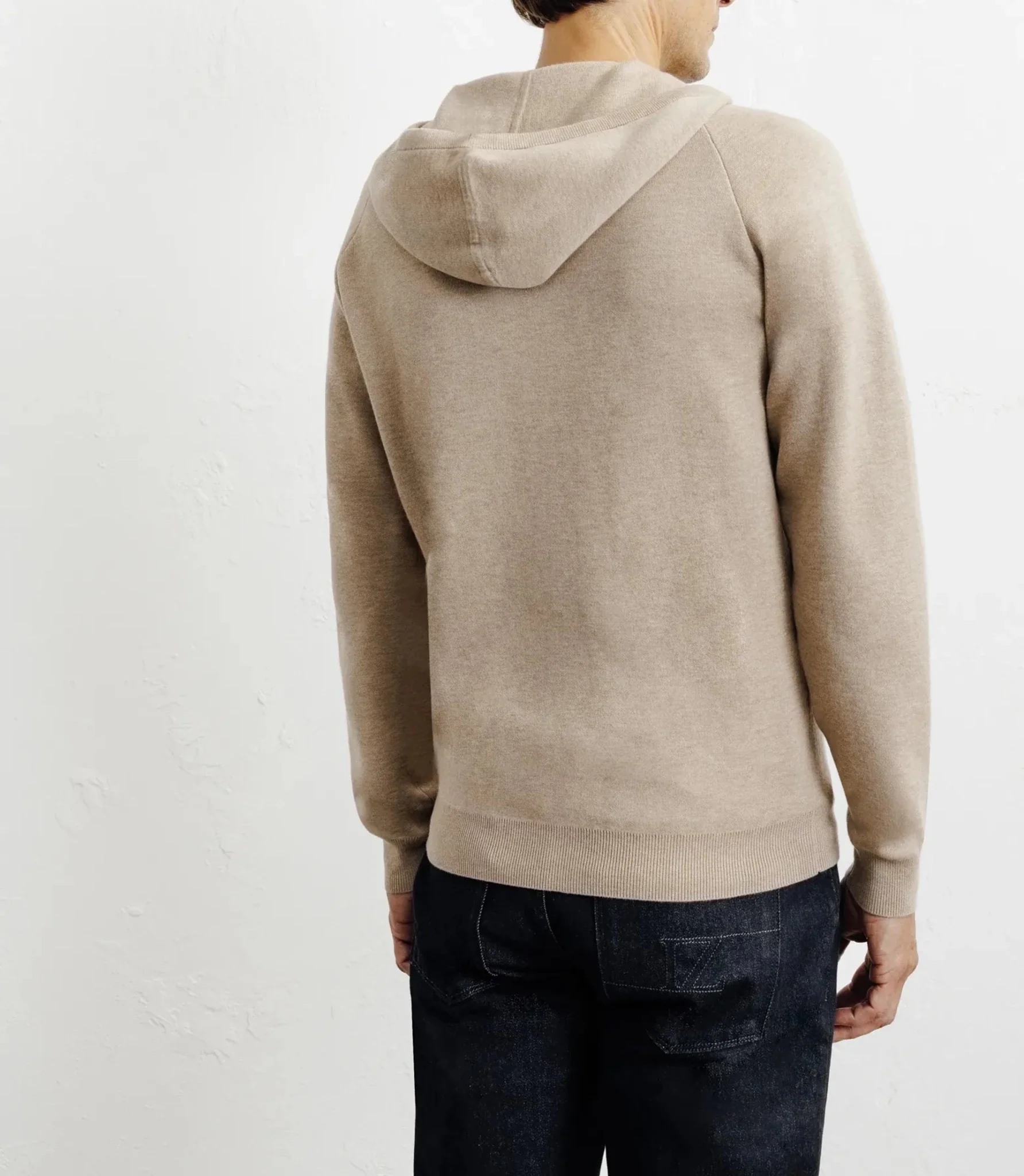 Hoodie zippé à capuche en maille beige - Image 5