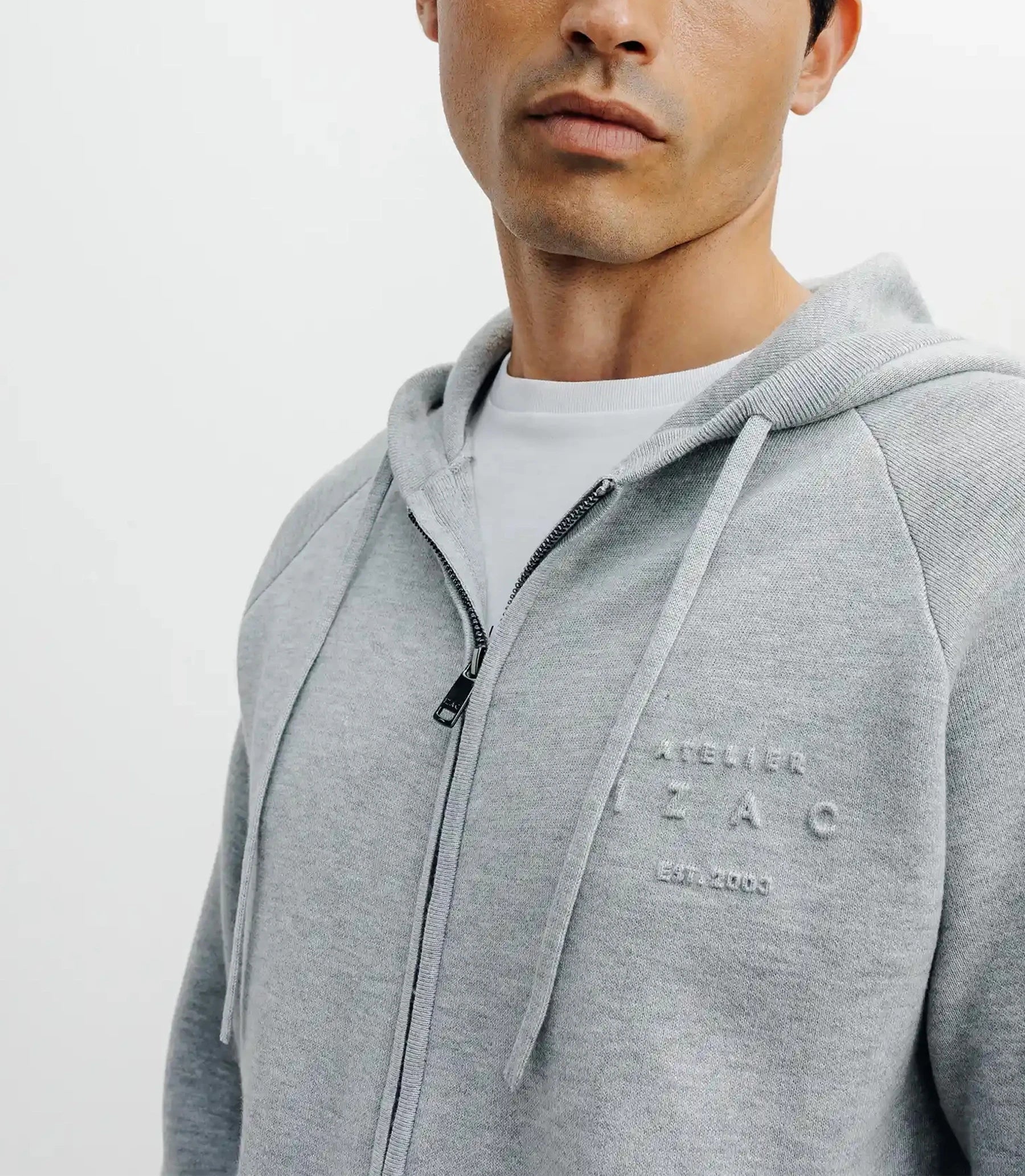 Hoodie zippé à capuche en maille gris chiné - Image 2