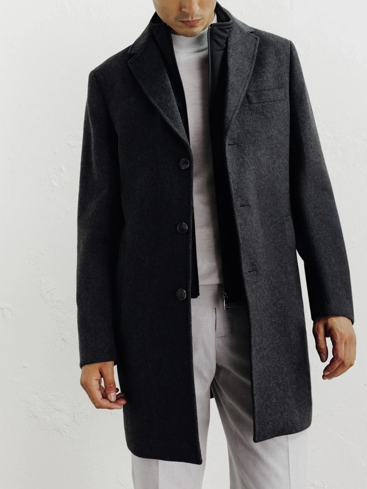 Manteau ville à parmenture amovible gris foncé