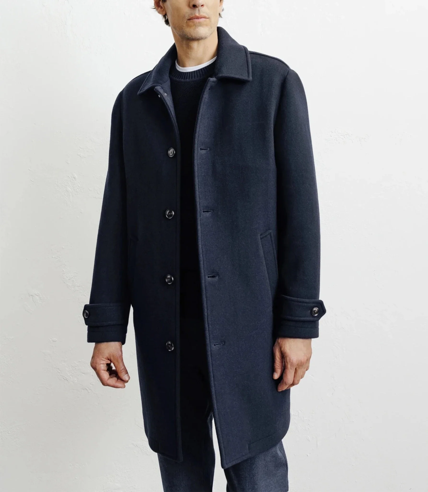 Manteau long droit marine