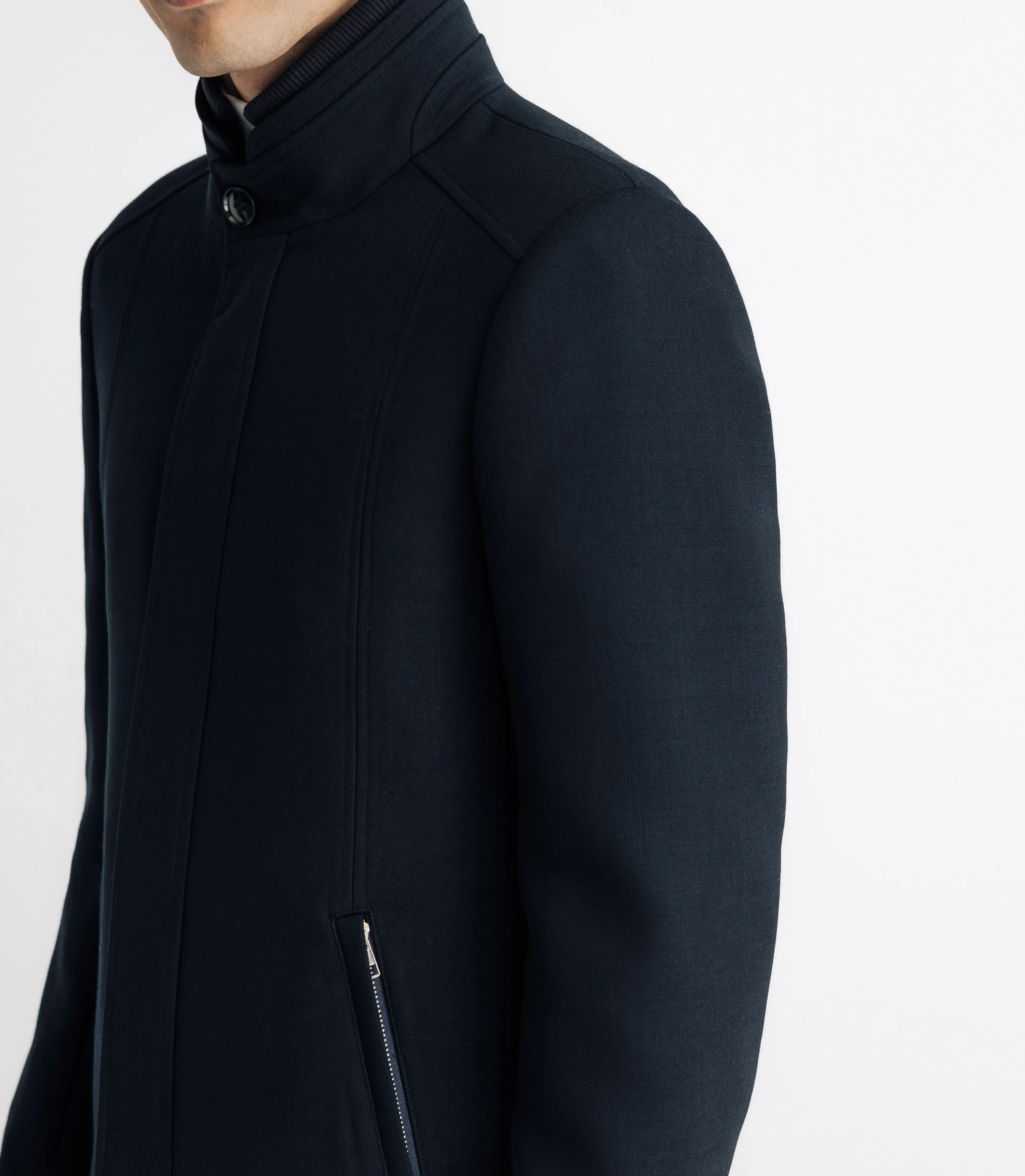 Manteau ville droit à col montant marine - Image 3
