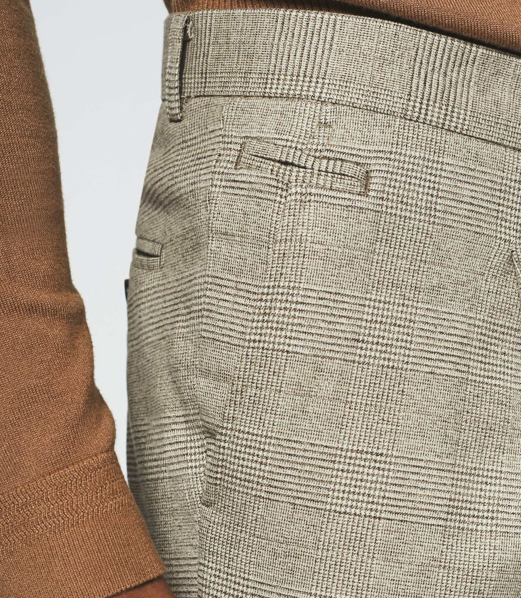Pantalon à carreaux esprit Prince de Galles beige FSWING - Image 3