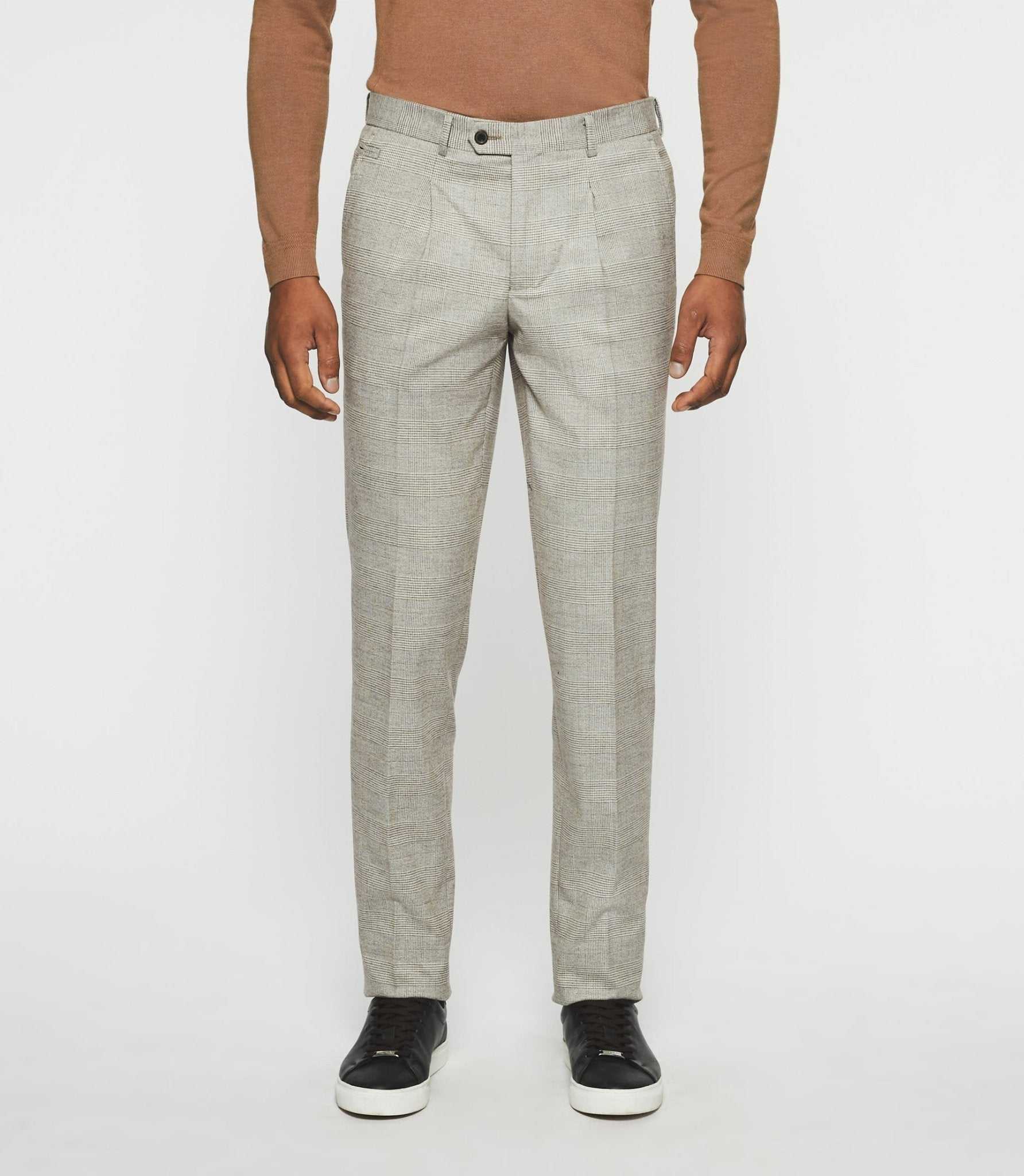 Pantalon à carreaux esprit Prince de Galles beige FSWING - Image 5