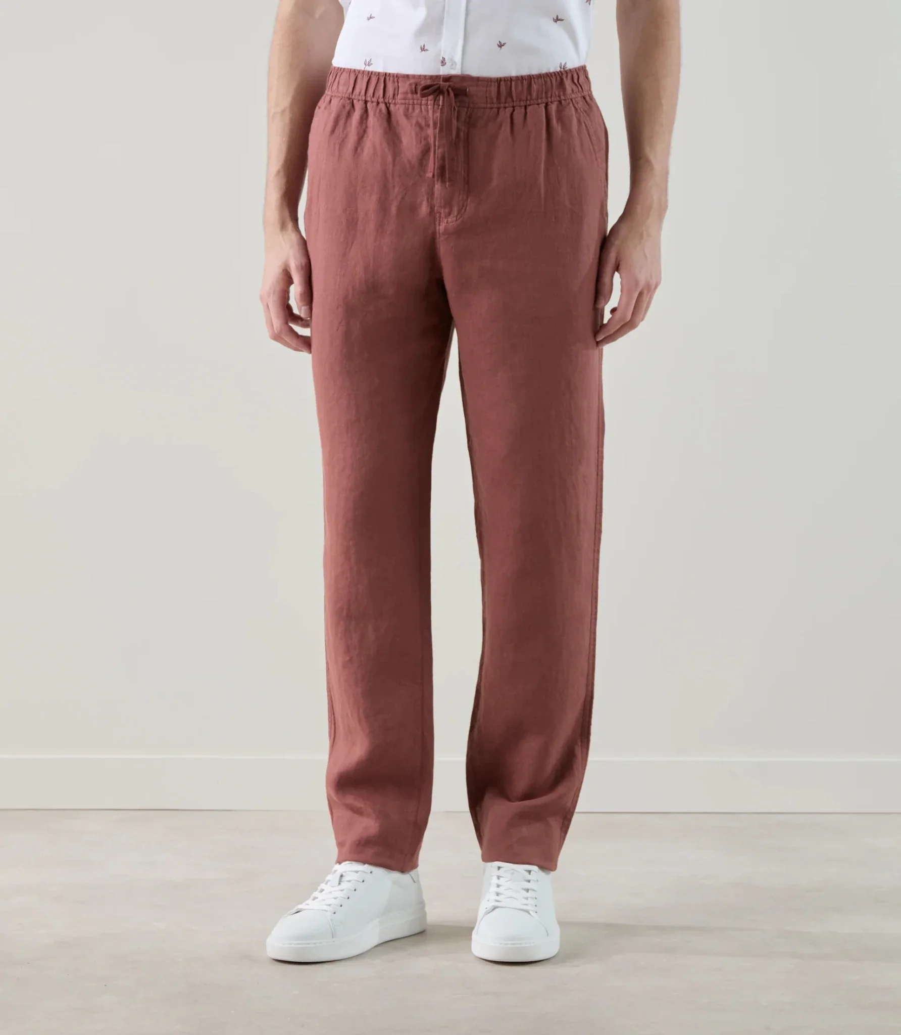 Pantalon casual 100% lin rouge bordeaux