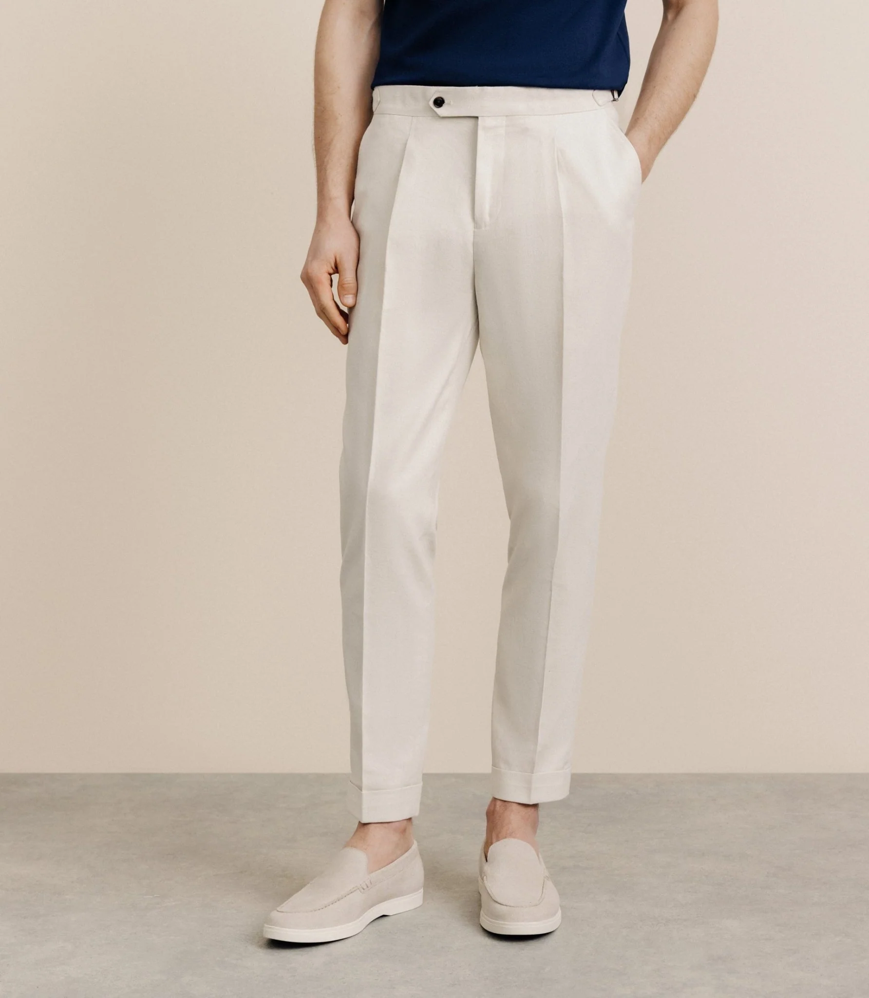 Pantalon taille mi-haute beige