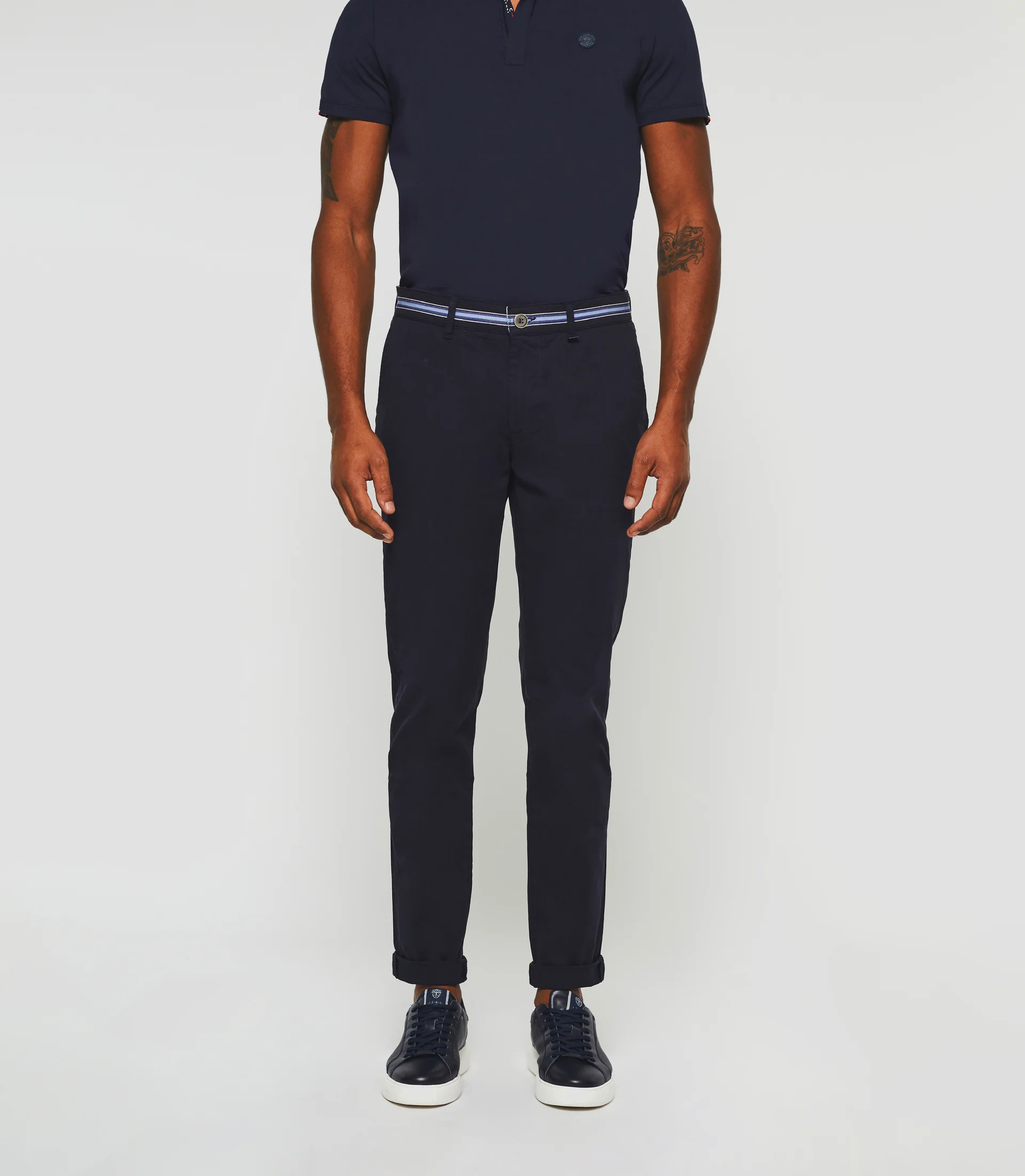 Pantalon slim tape fantaisie marine PACOOUT