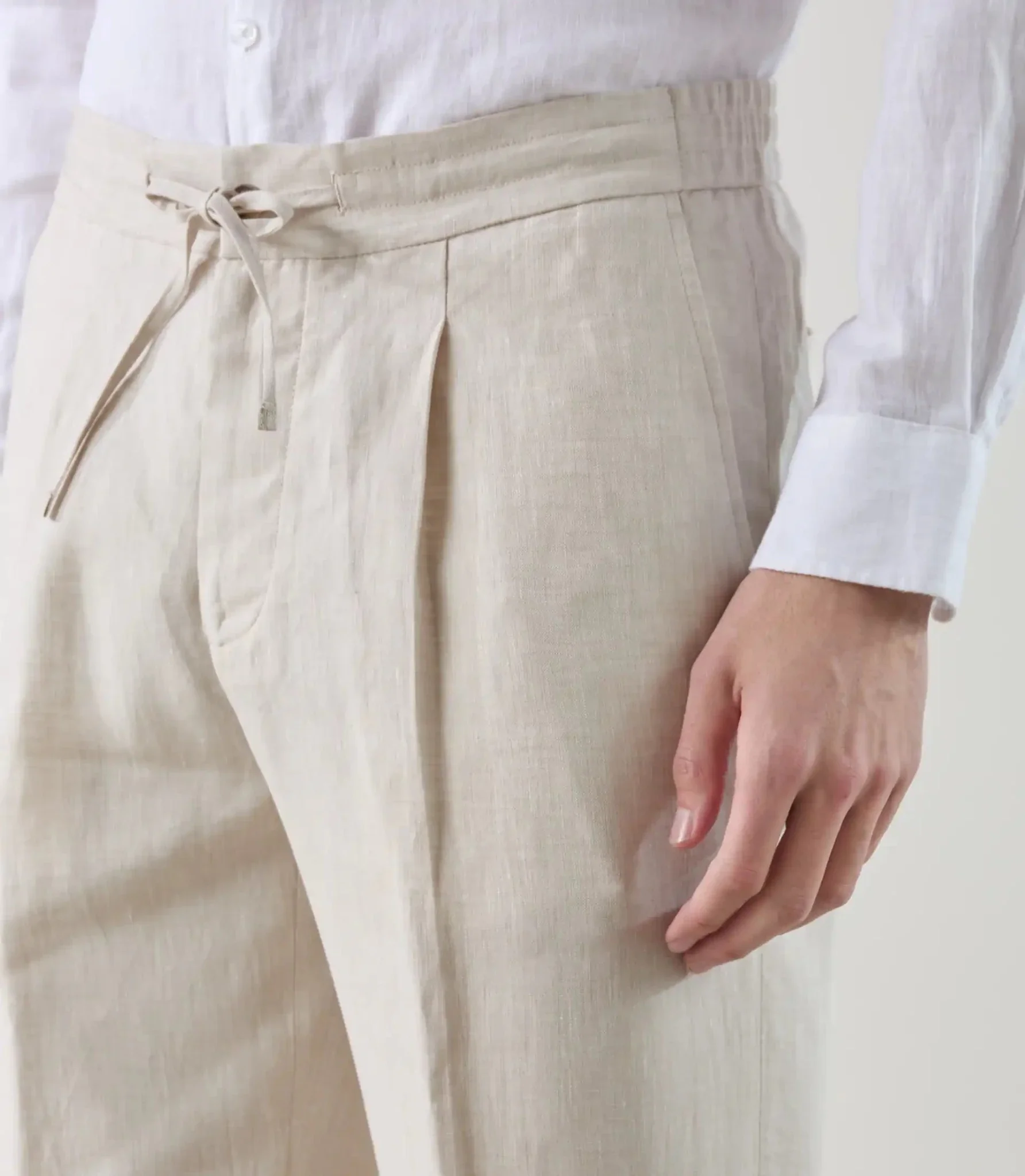 Pantalon ville 100 % lin beige - Image 2
