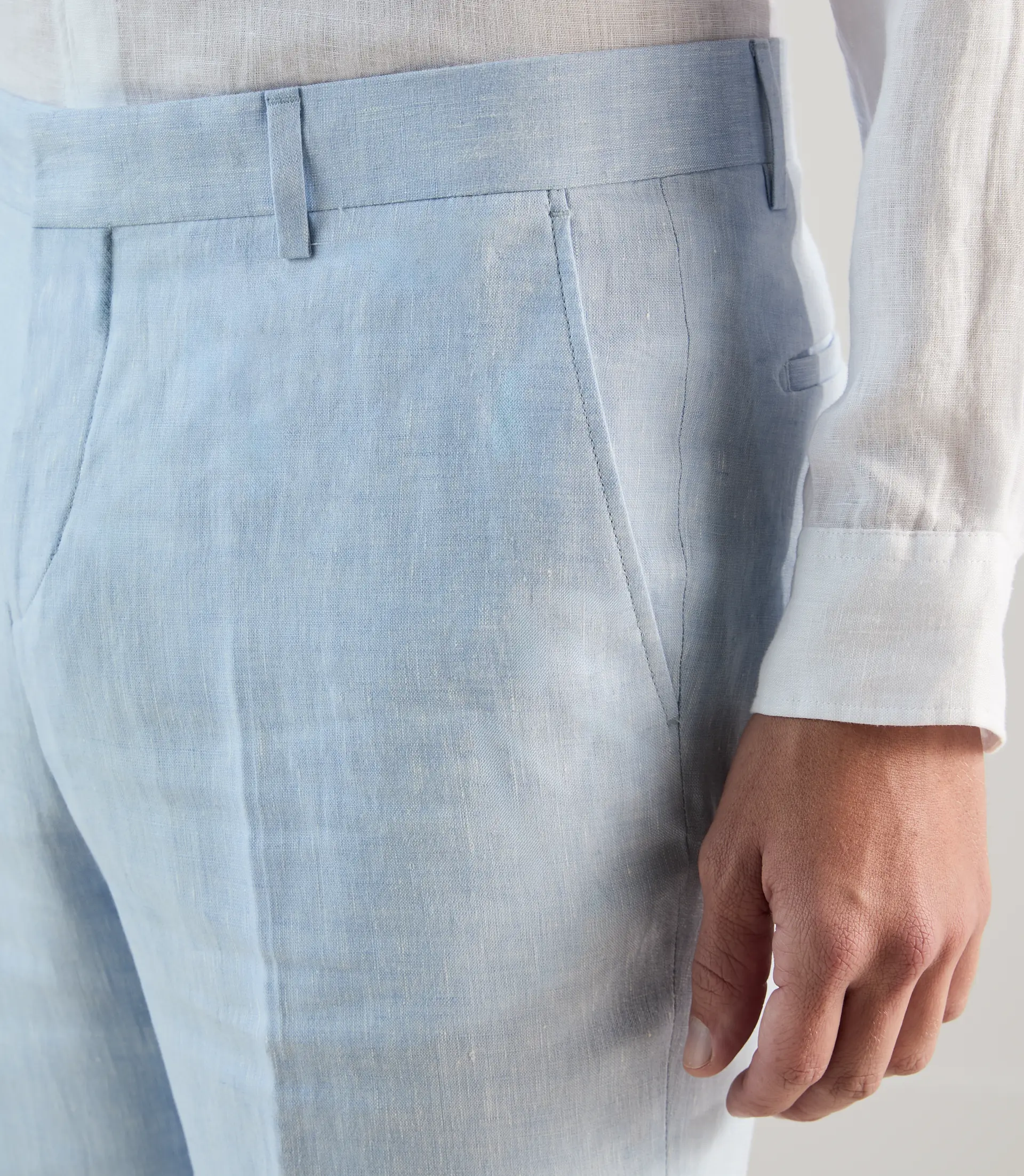 Pantalon ville 100% lin bleu ciel - Image 2