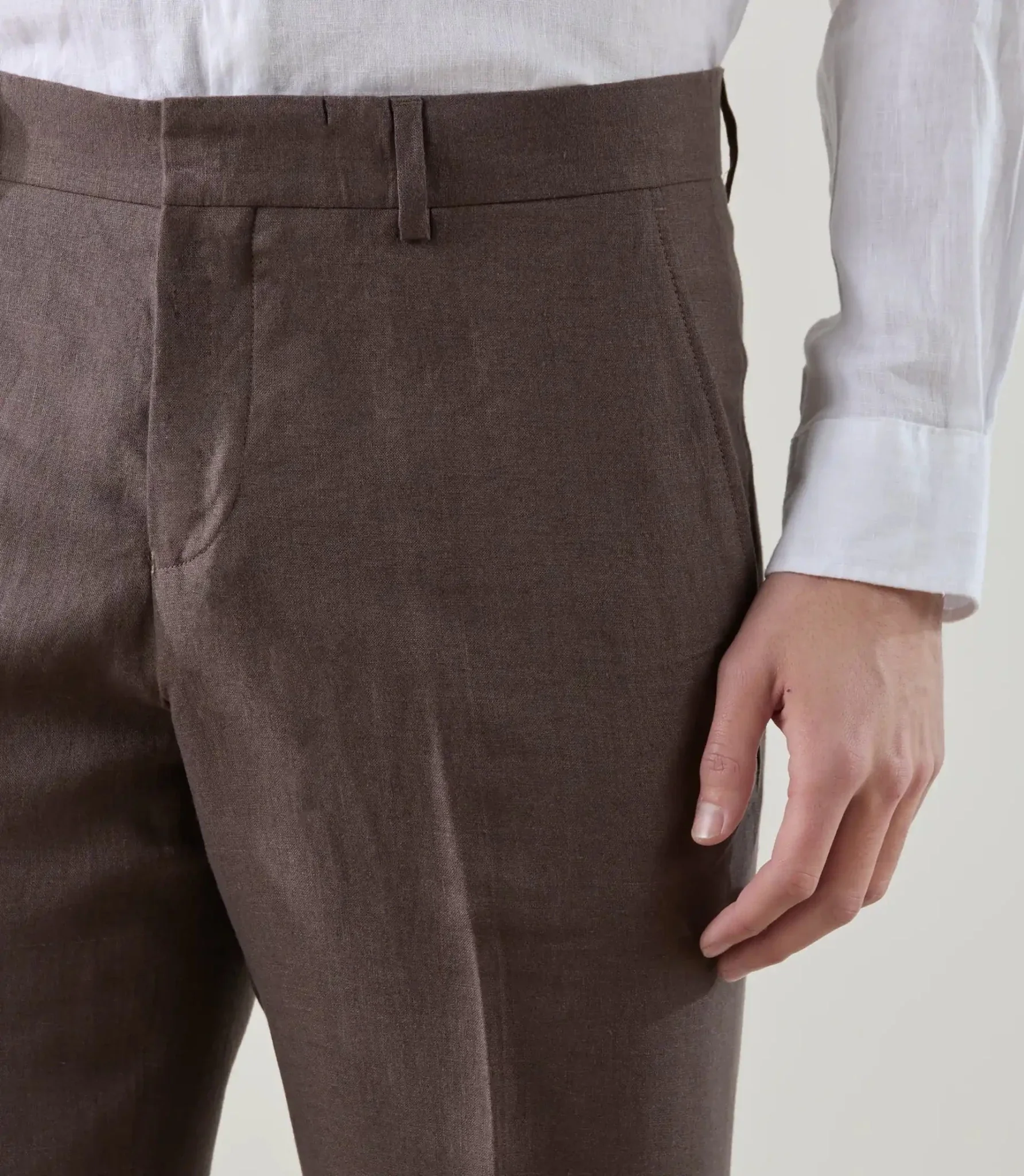Pantalon ville 100% lin marron - Image 2
