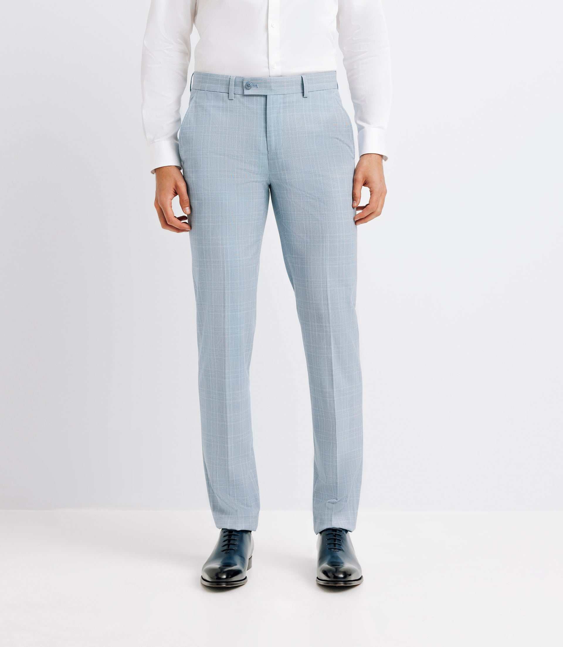 Pantalon ville esprit prince de galles bleu ciel