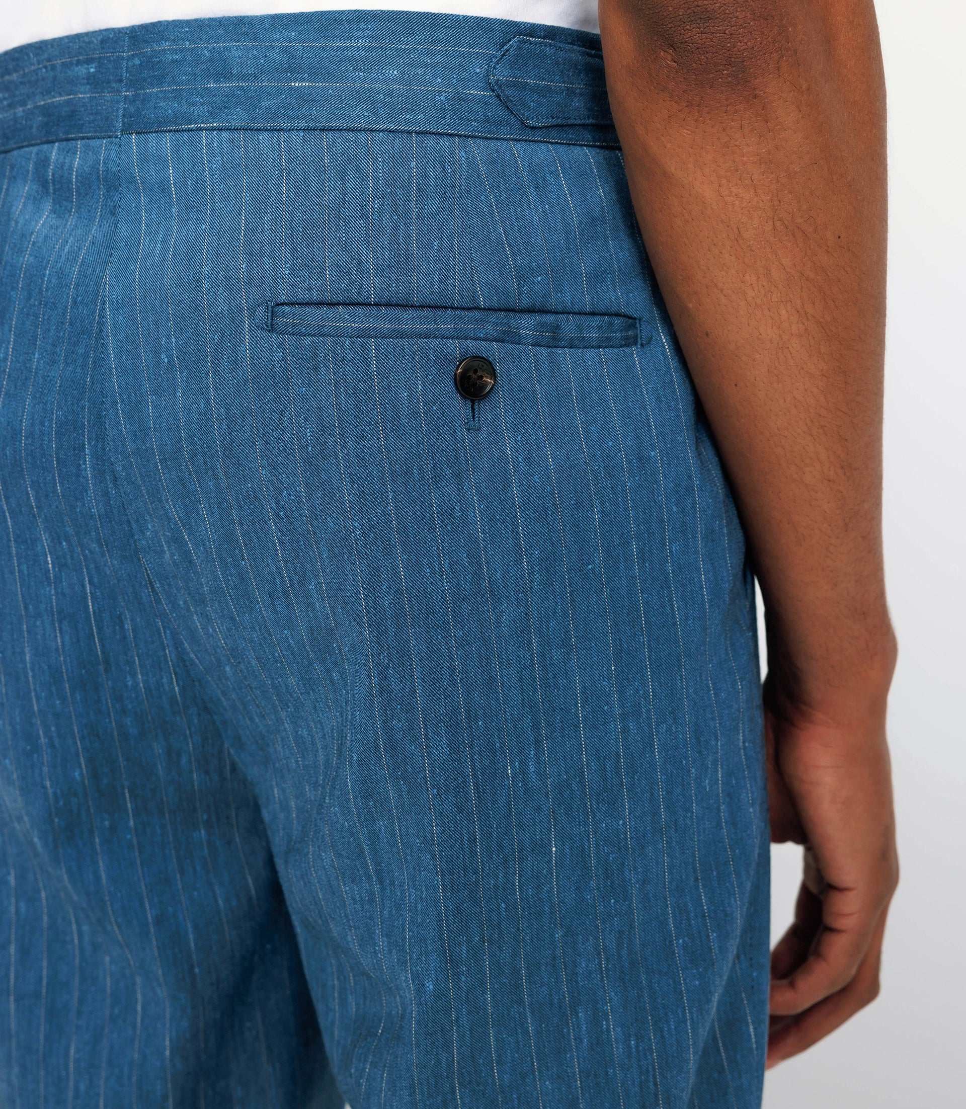 Pantalon ville rayée en lin bleu indigo - Image 3