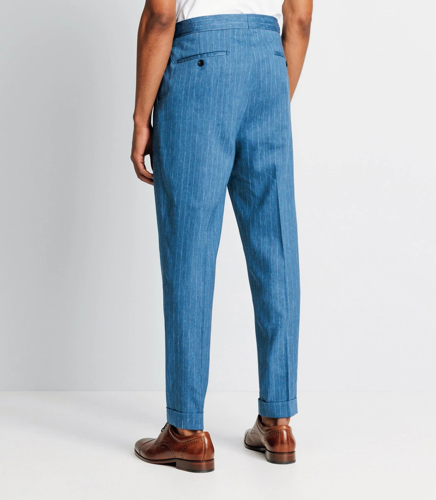 Pantalon ville rayée en lin bleu indigo - Image 4