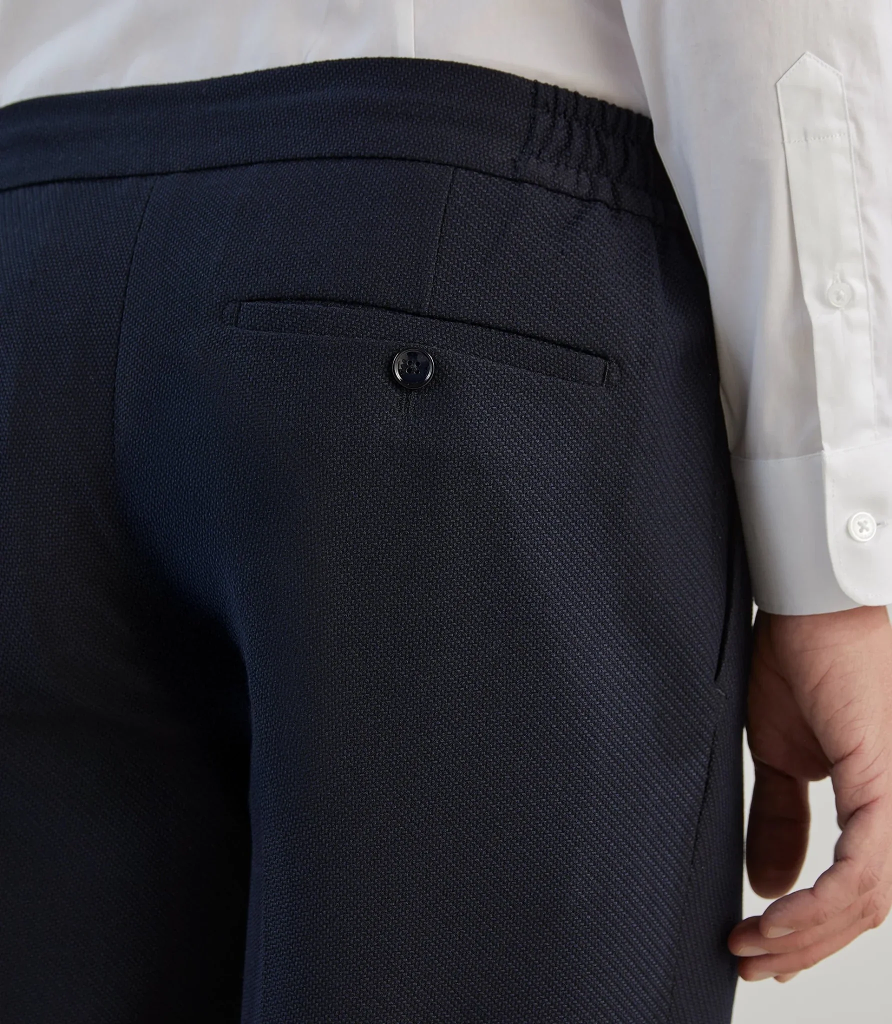 Pantalon ville en tissu armuré marine - Image 3