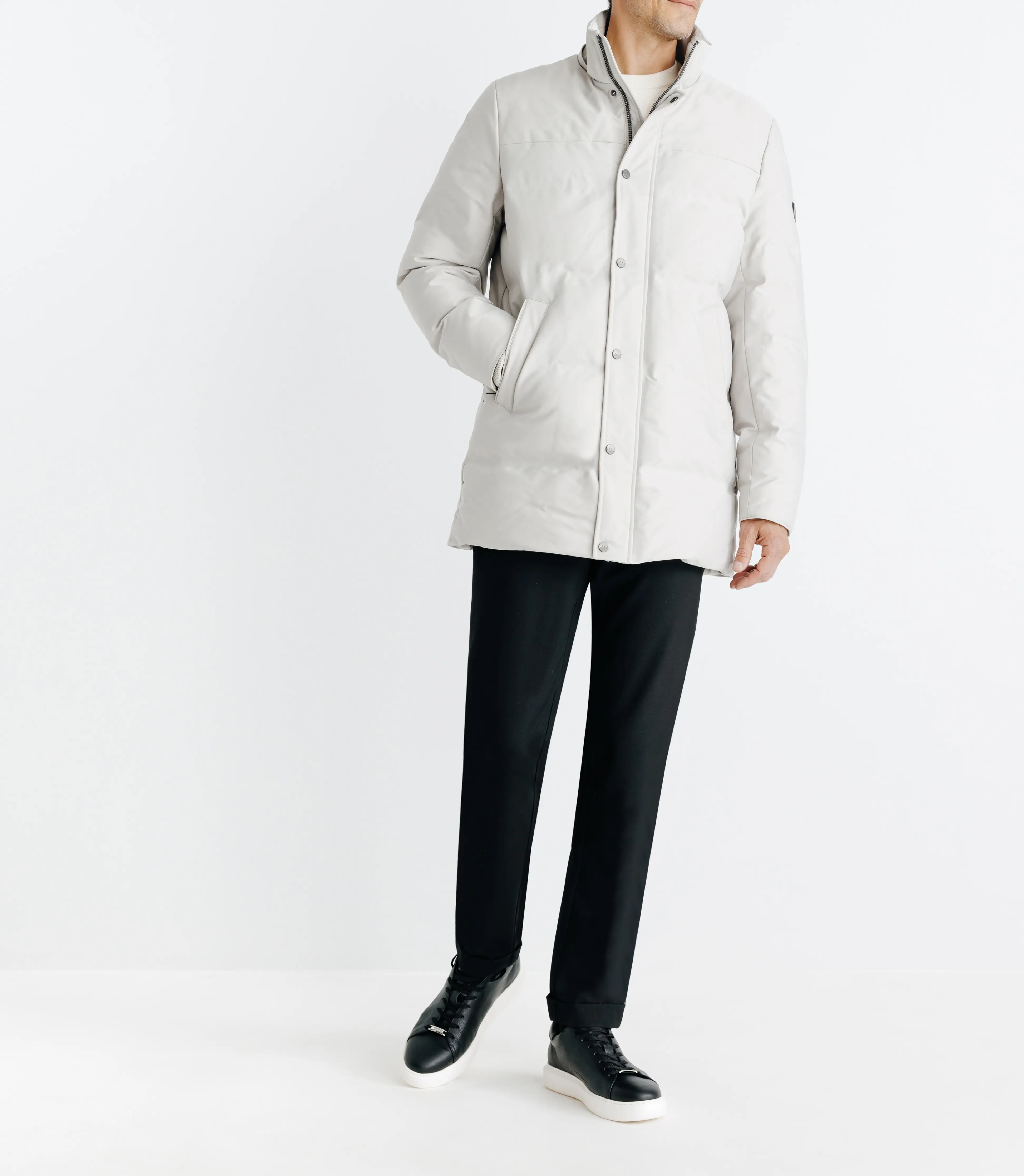 Parka longue matelassée à capuche écrue - Image 5