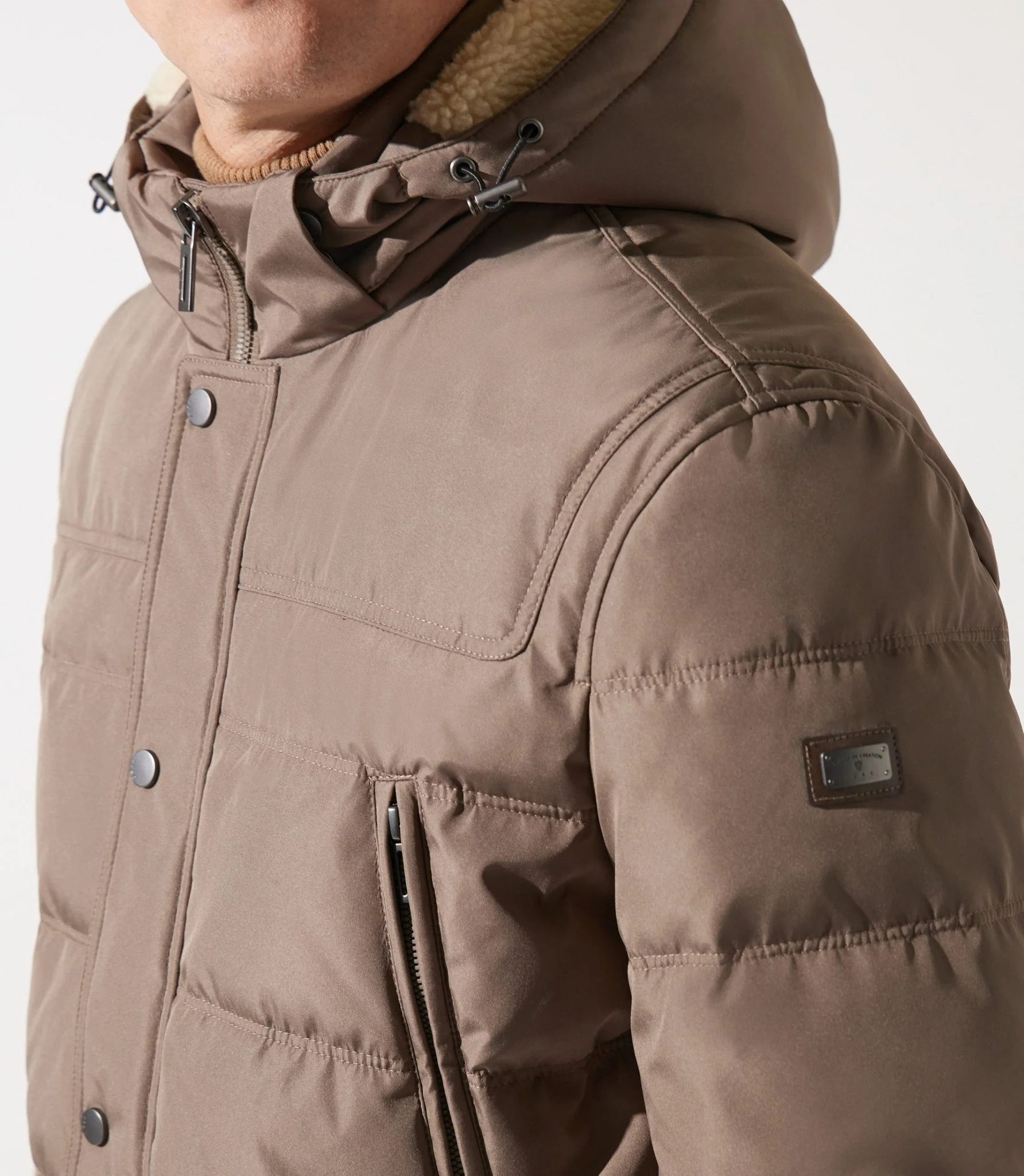 Parka longue à capuche matelassée taupe - Image 3