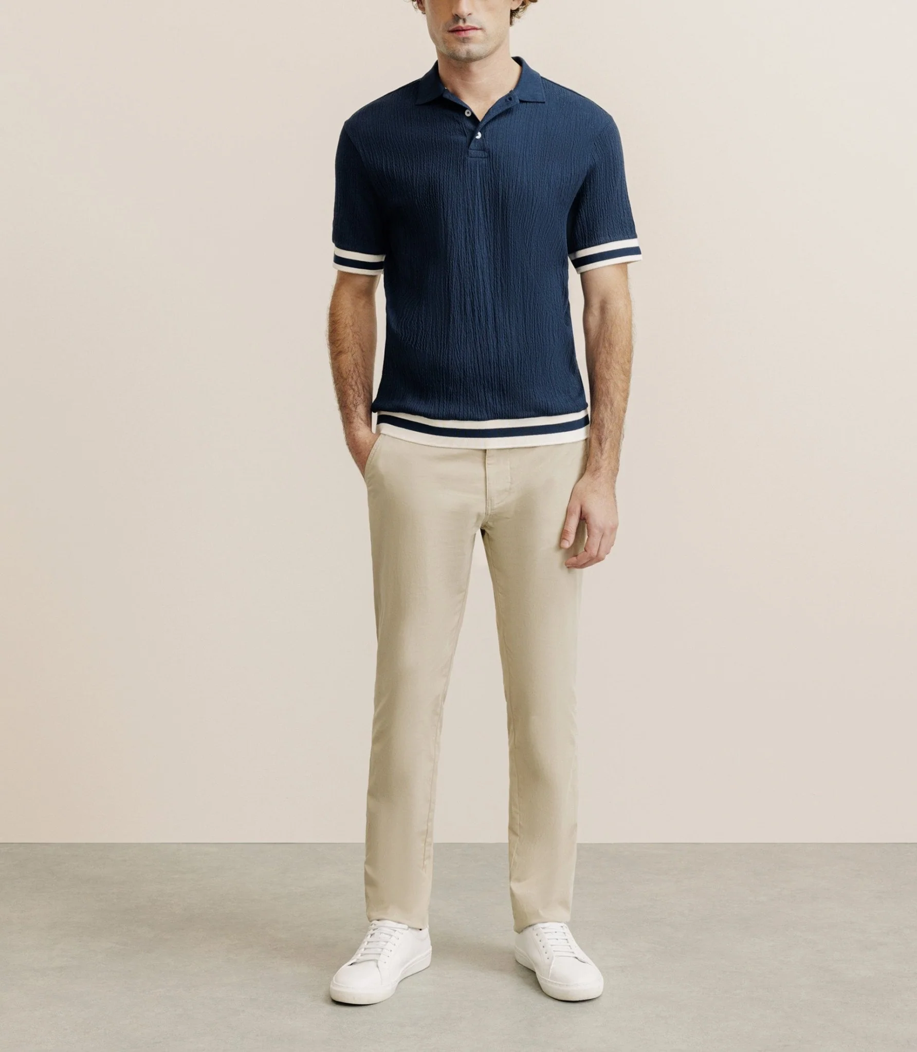 Polo boutonné en jersey marine - Image 3