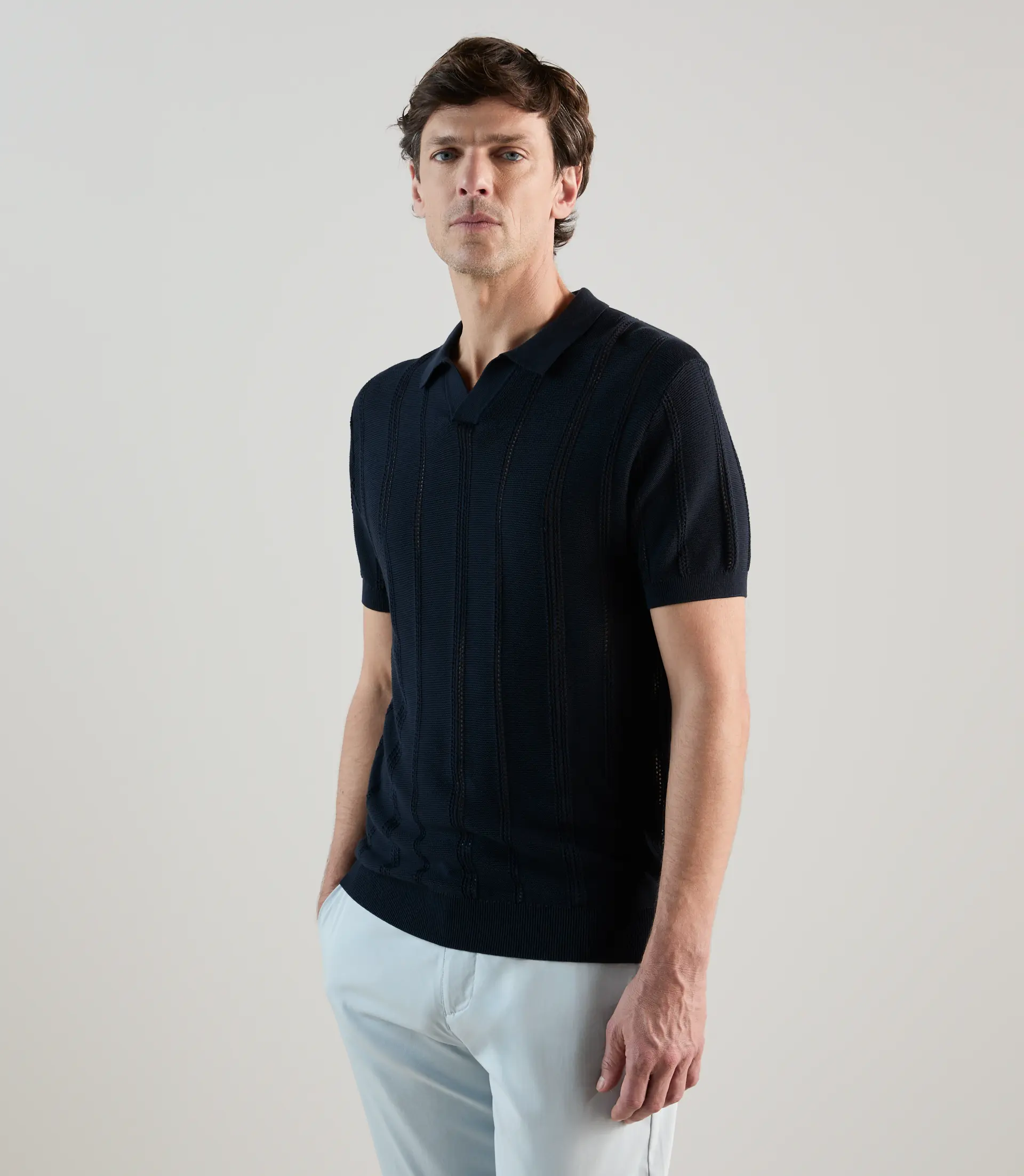 Polo en maille semi-ajouré marine