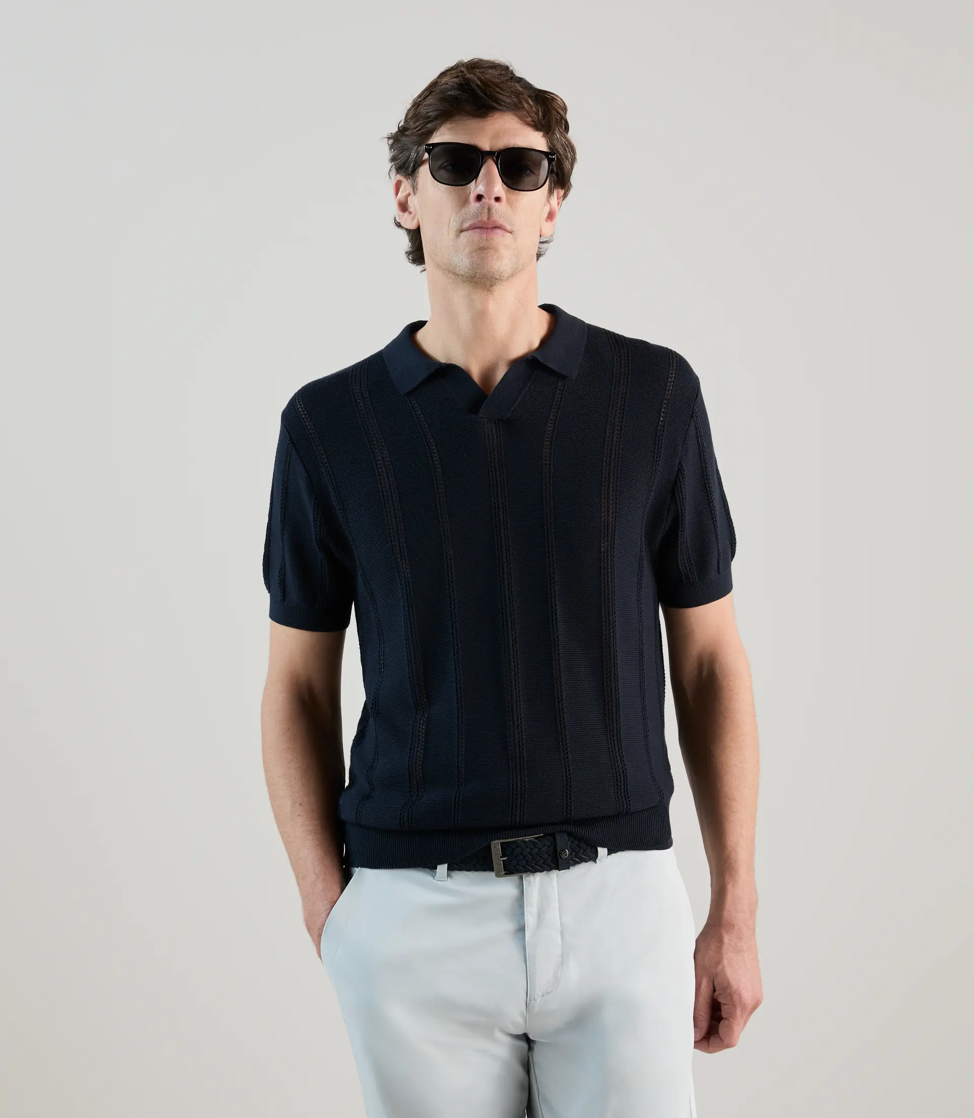 Polo en maille semi-ajouré marine - Image 5