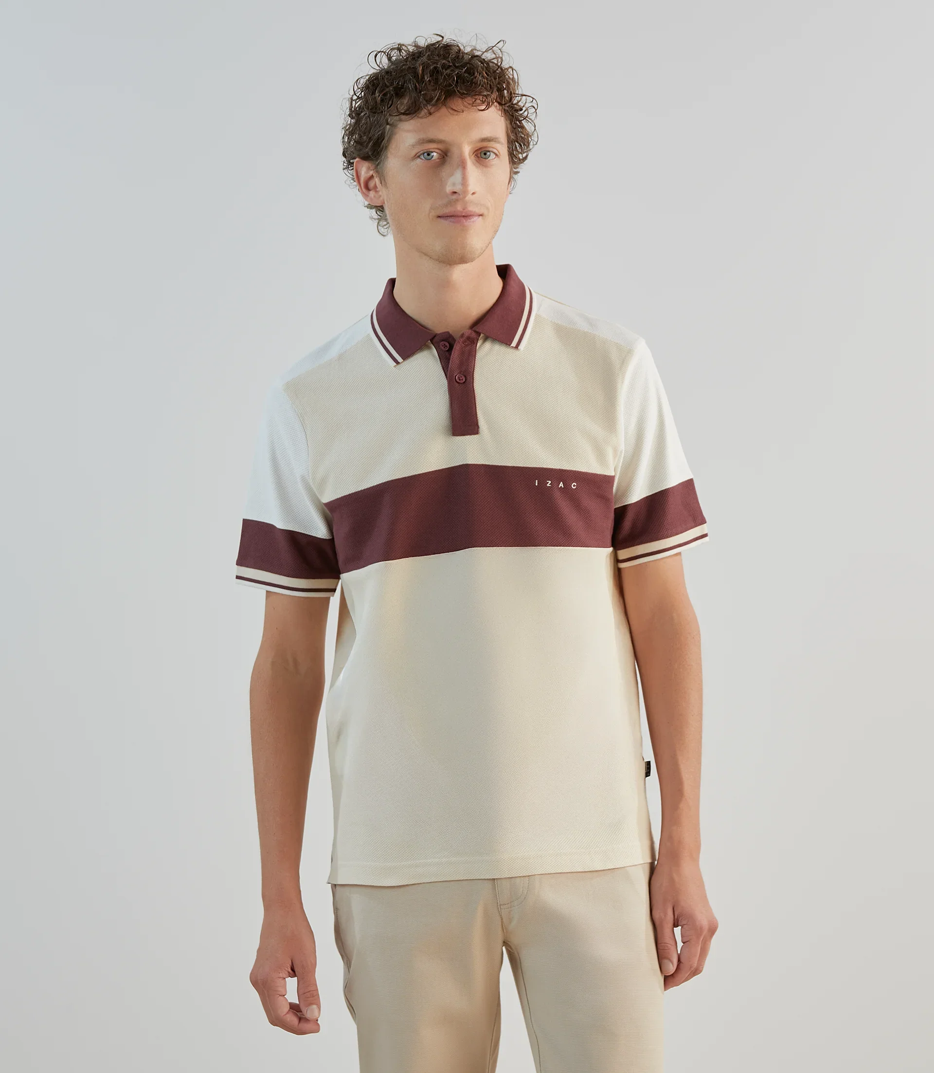 Polo avec bandes contrastées beige clair