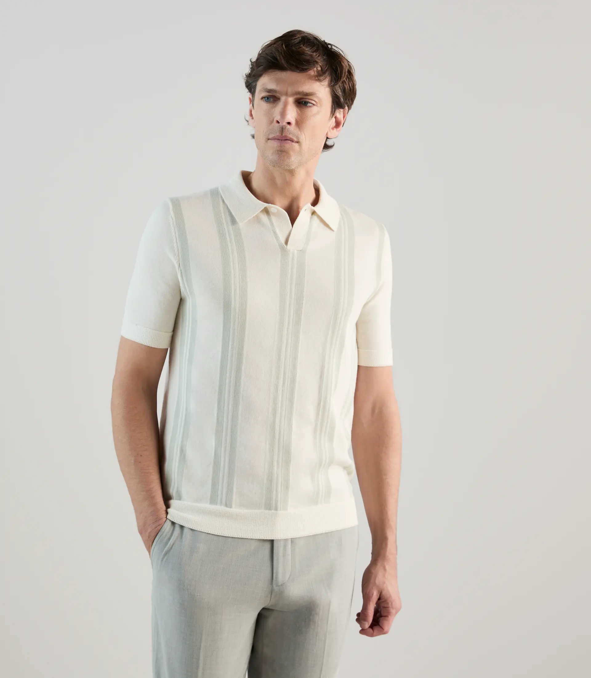 Polo en maille à rayures vert clair