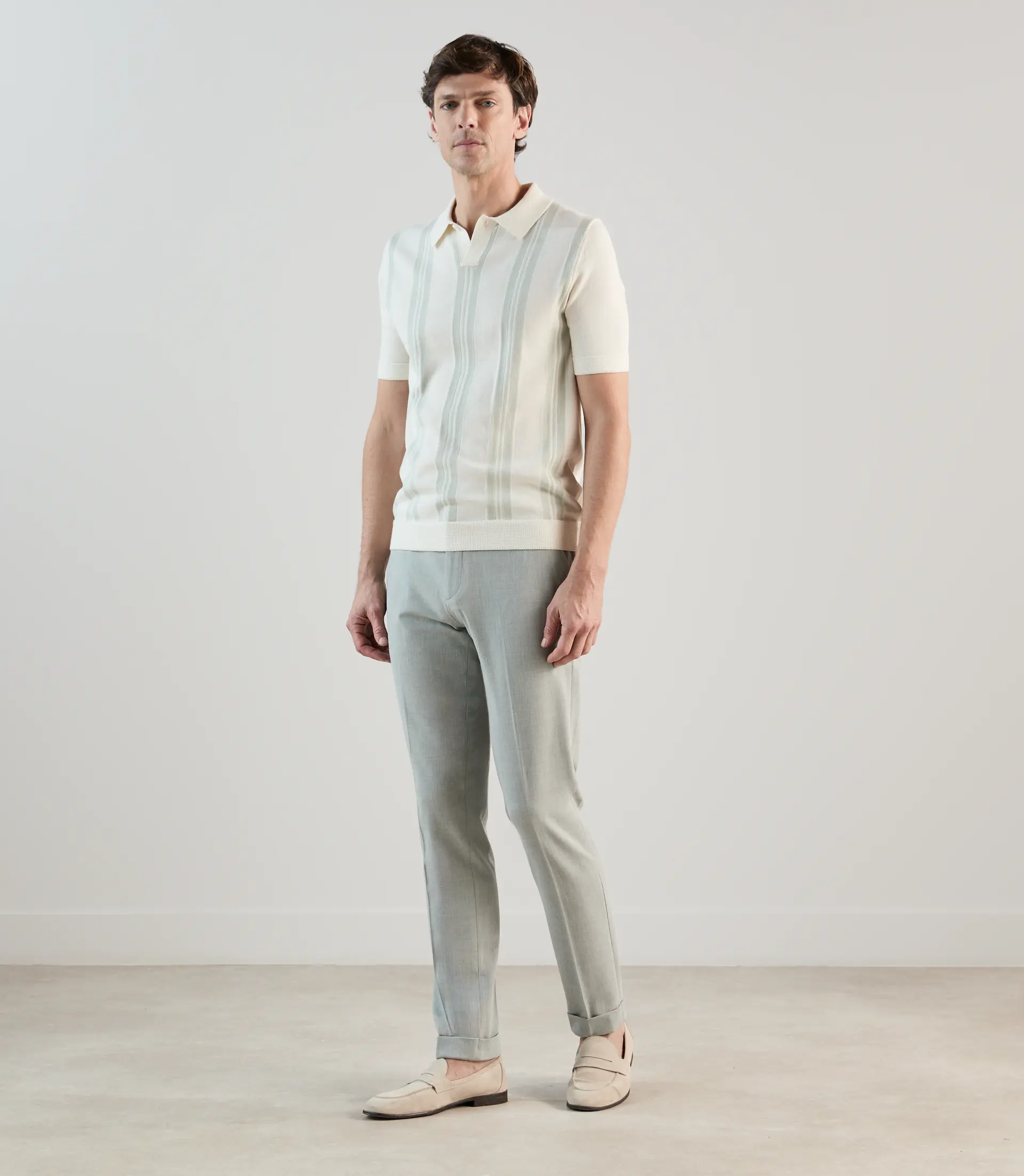 Polo en maille à rayures vert clair - Image 3