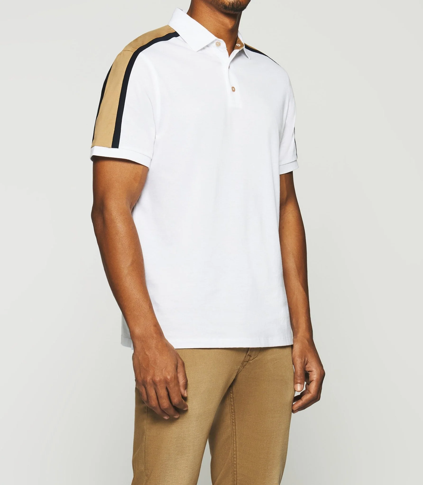 Polo uni manches courtes blanc et camel GABIN