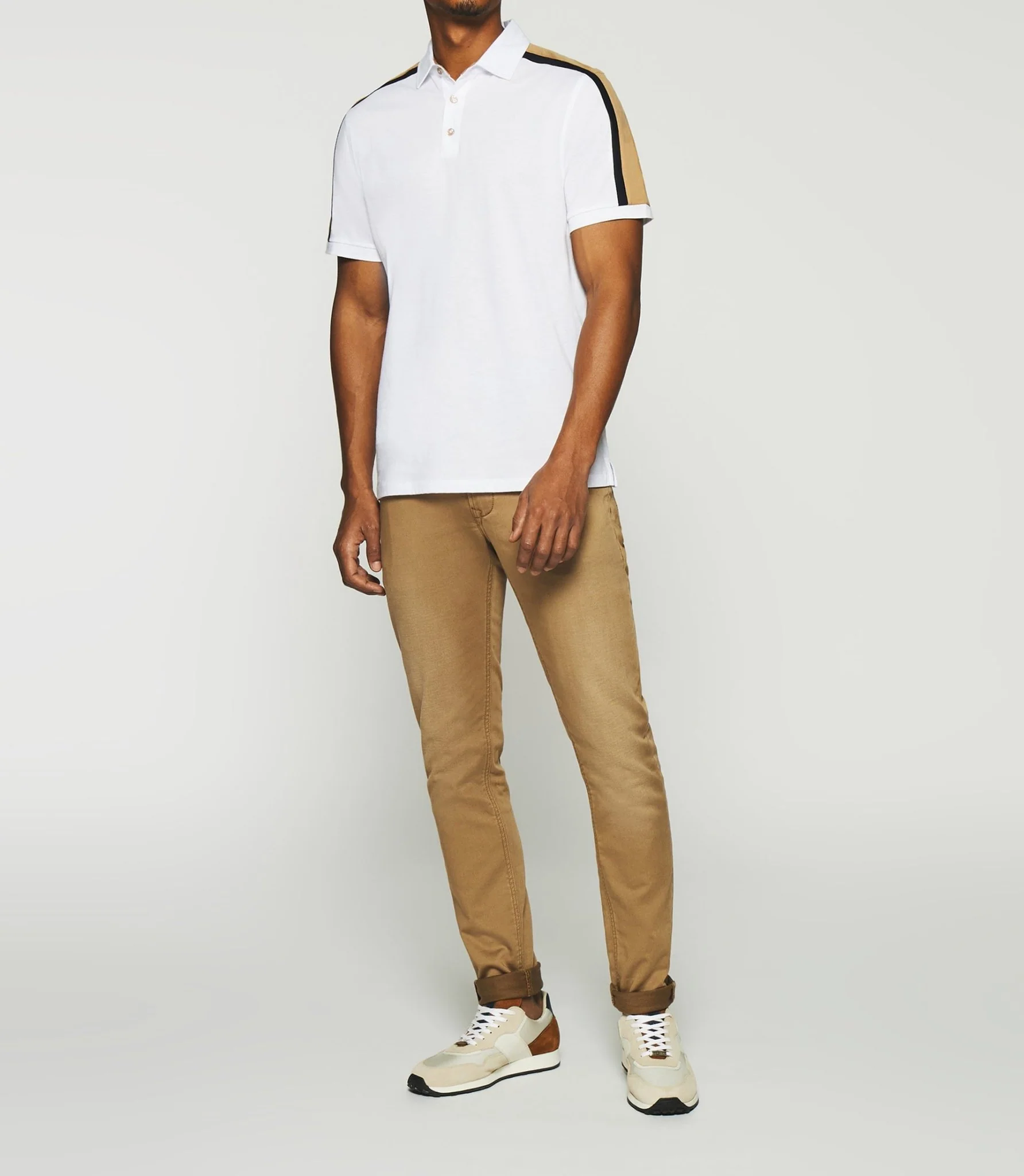 Polo uni manches courtes blanc et camel GABIN - Image 2