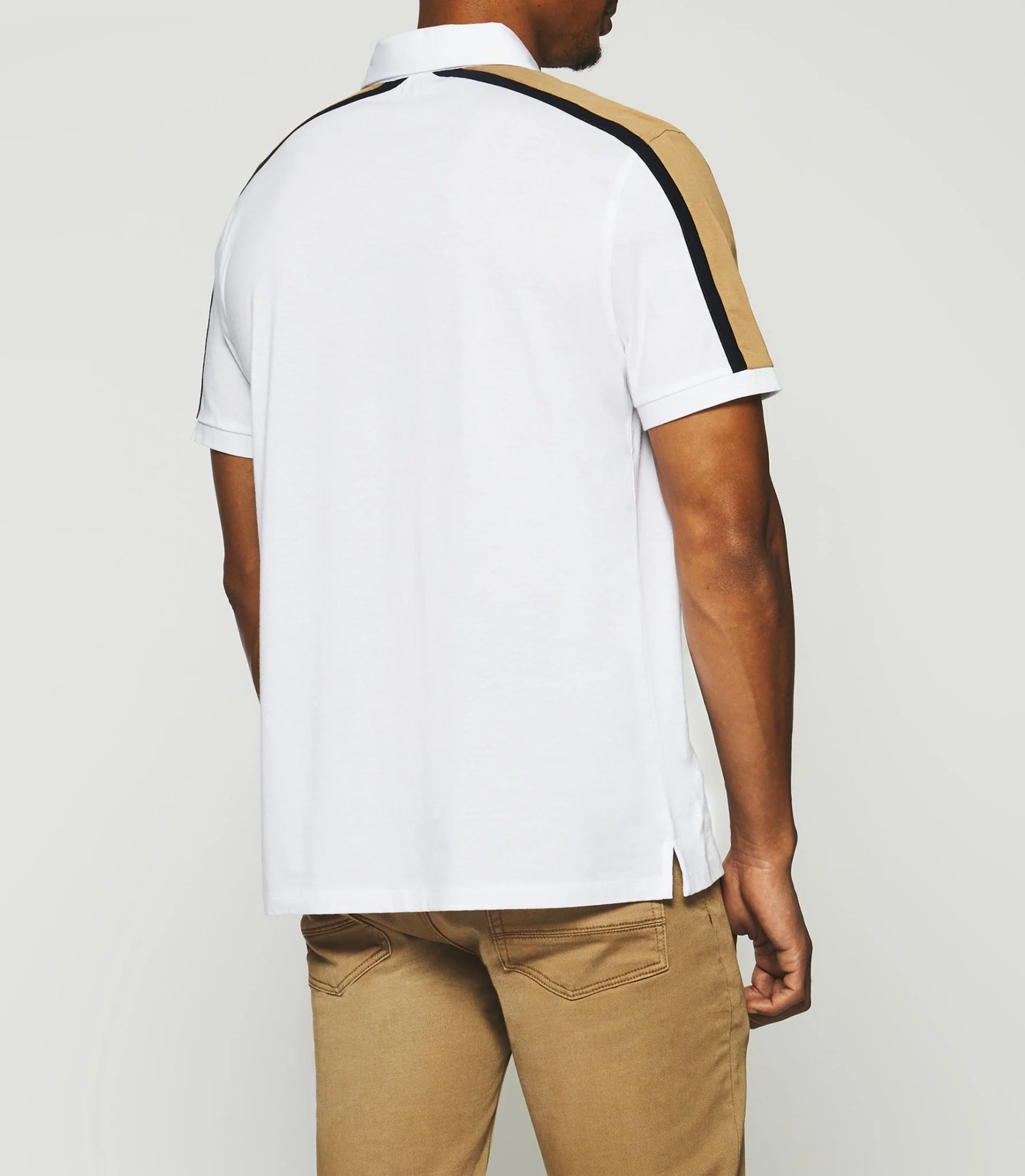 Polo uni manches courtes blanc et camel GABIN - Image 3