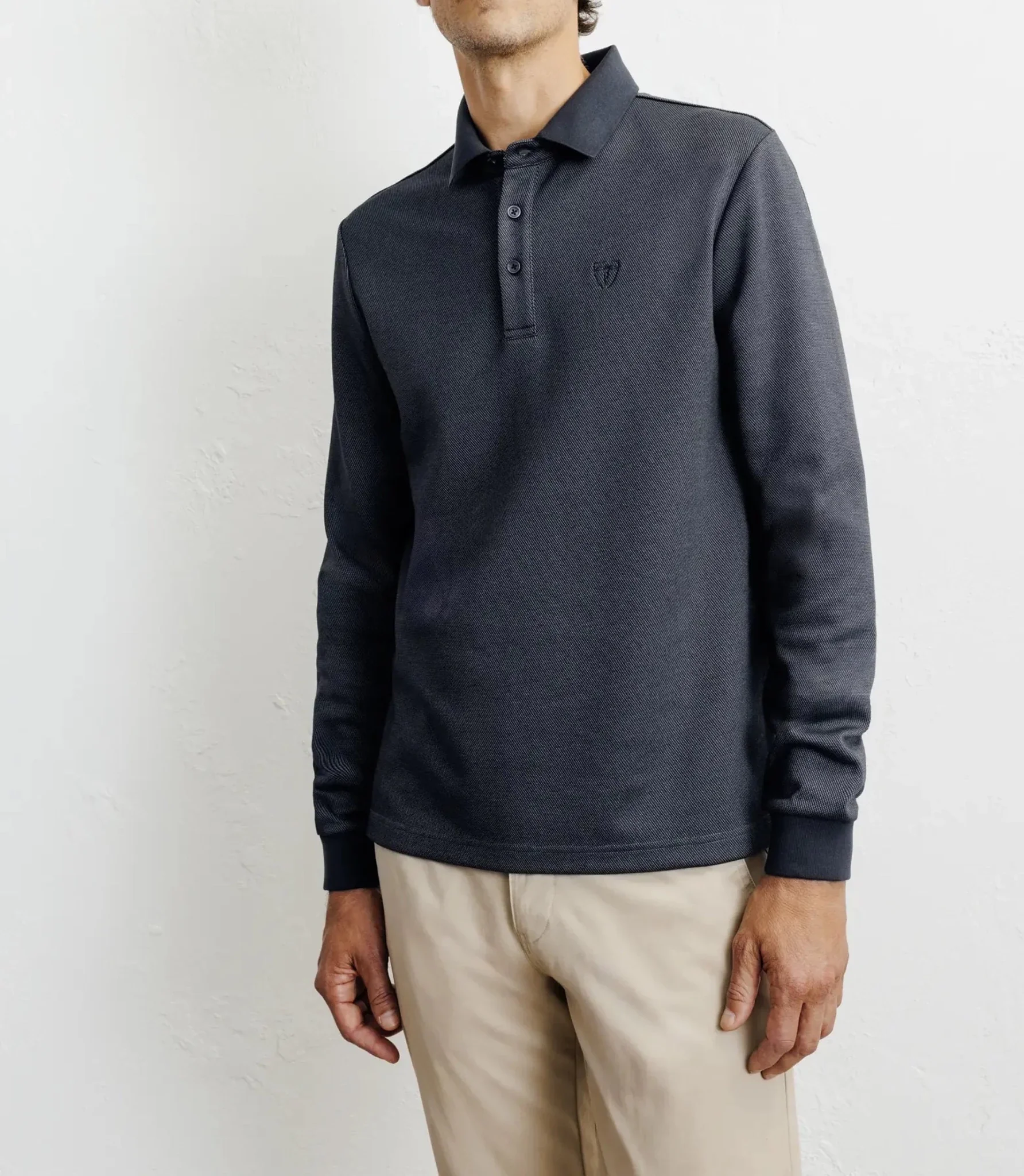 Polo boutonné en maille marine