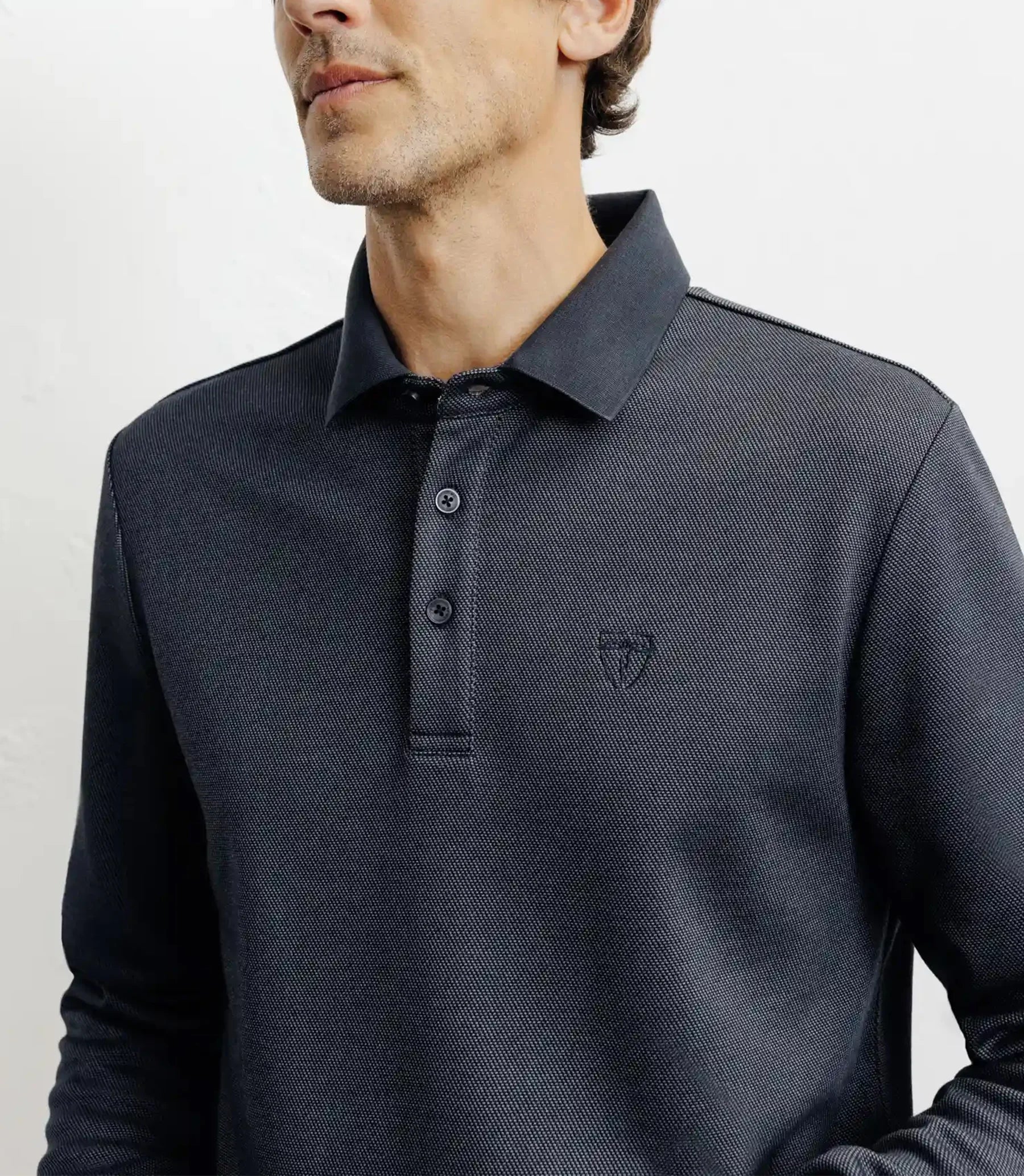 Polo boutonné en maille marine - Image 2