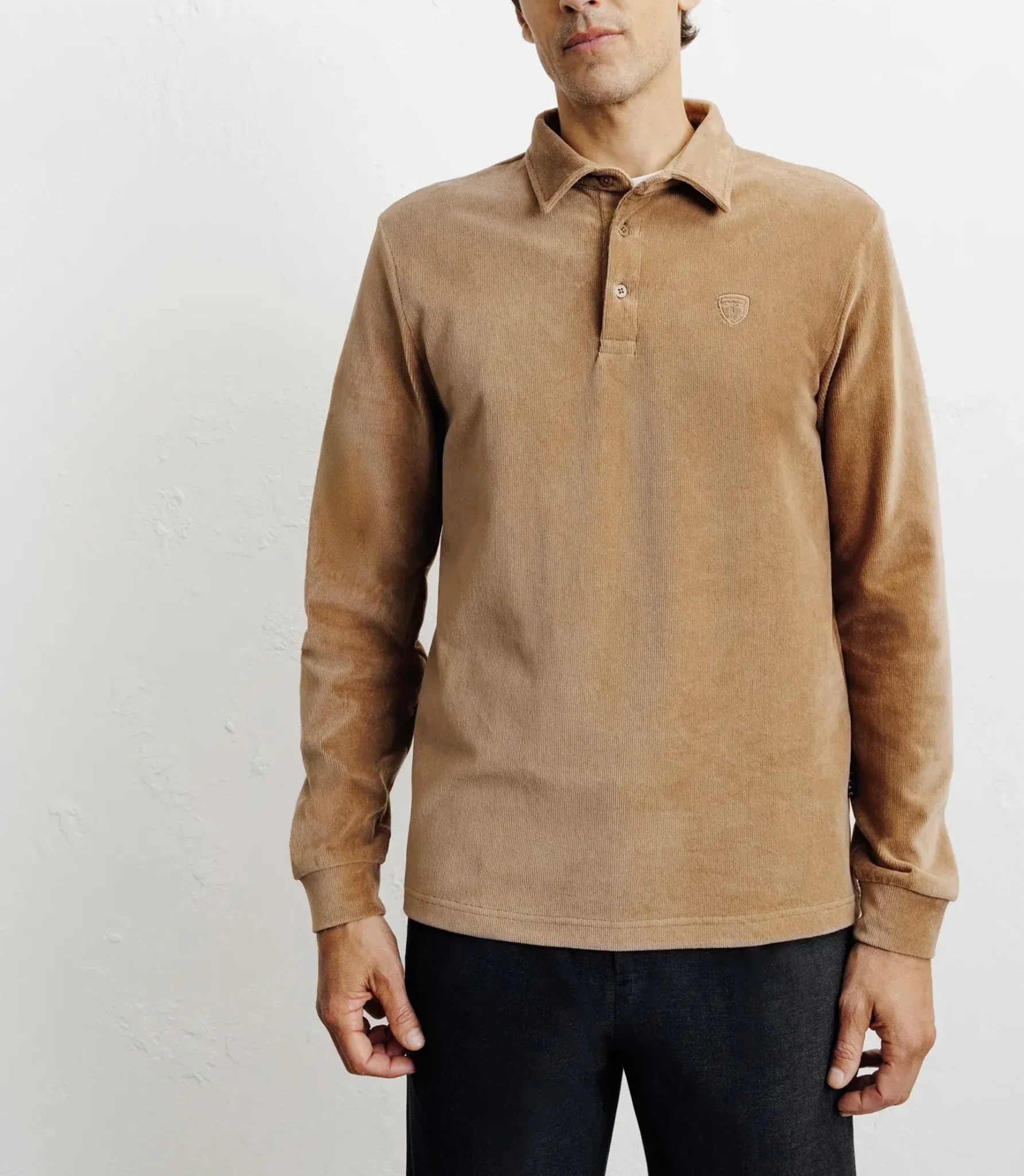 Polo boutonné manches longues camel