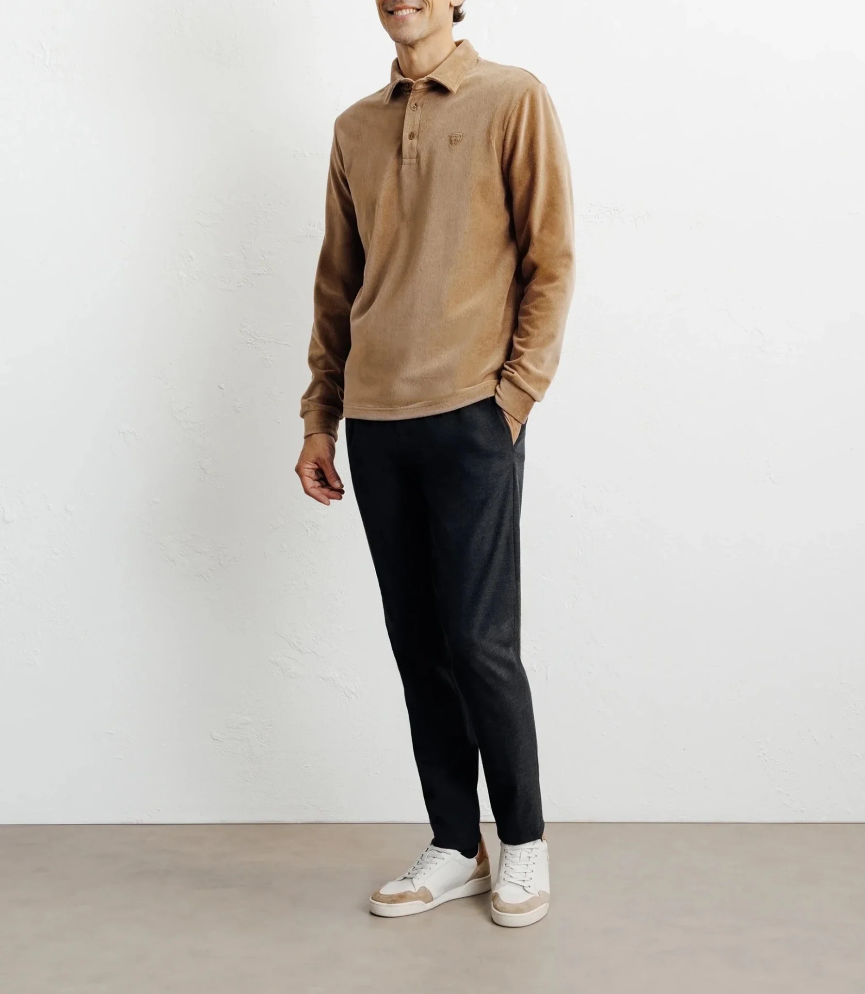 Polo boutonné manches longues camel - Image 3