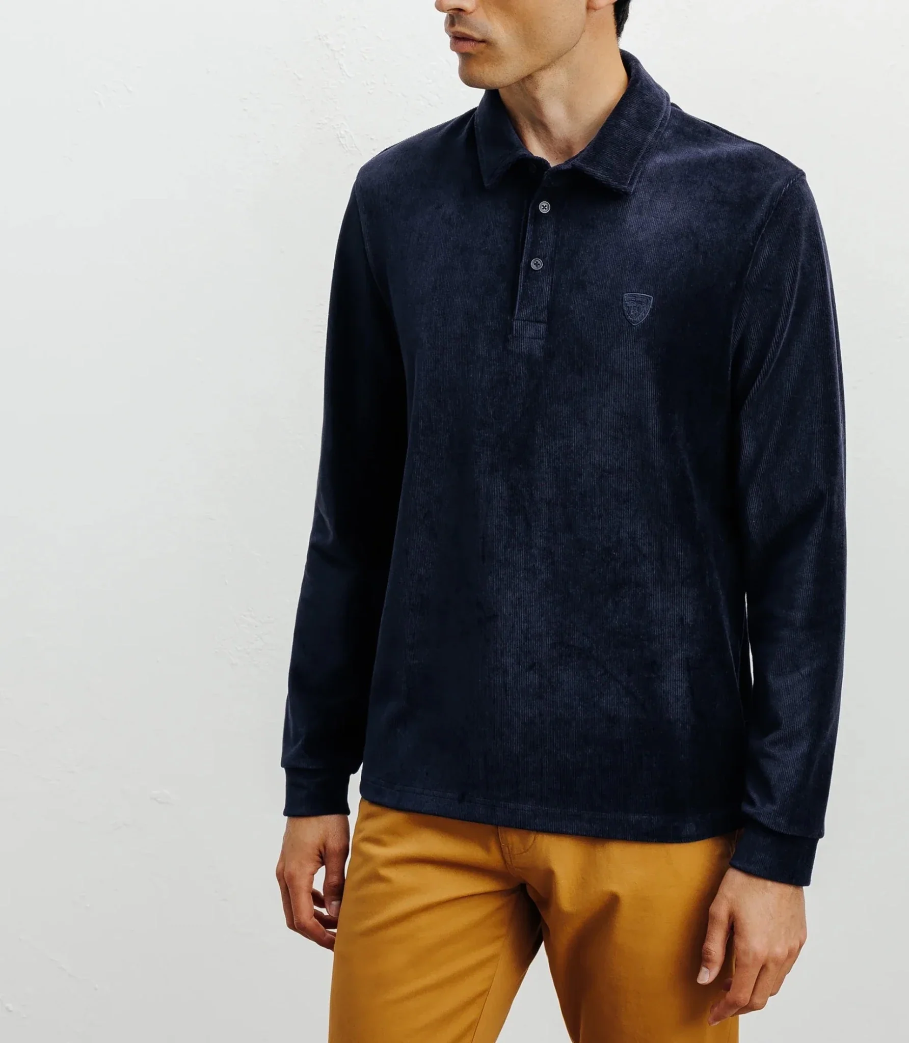 Polo boutonné manches longues marine