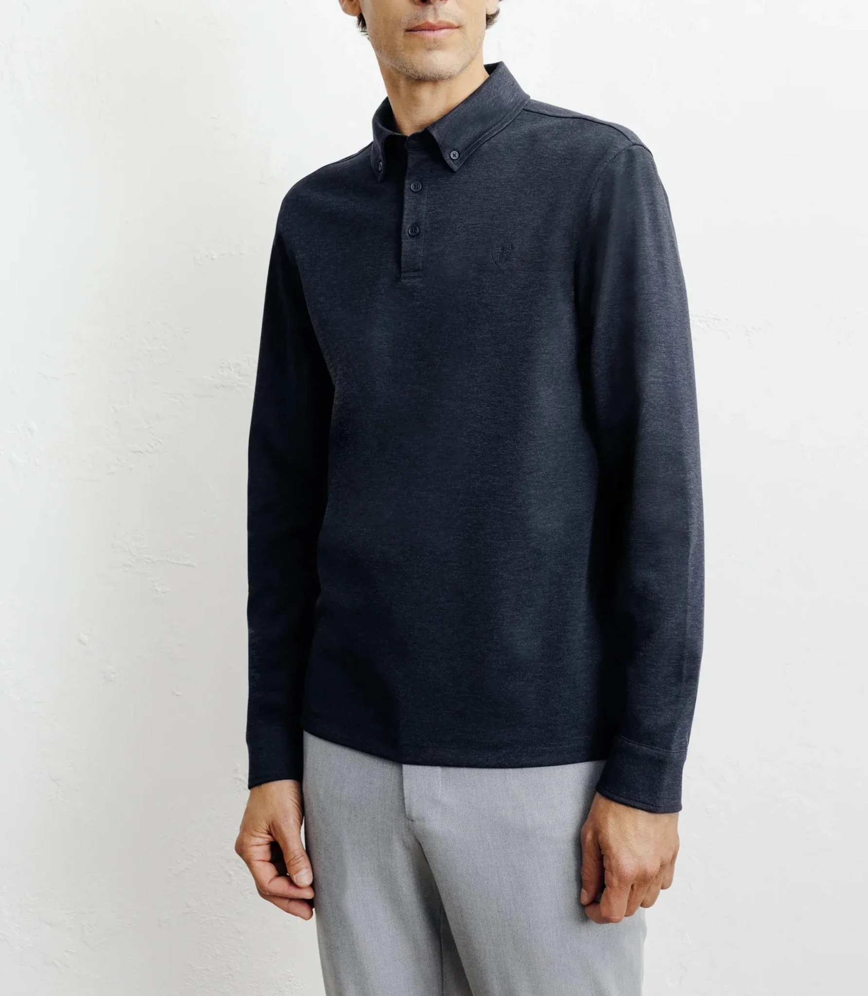 Polo boutonné manches longues marine