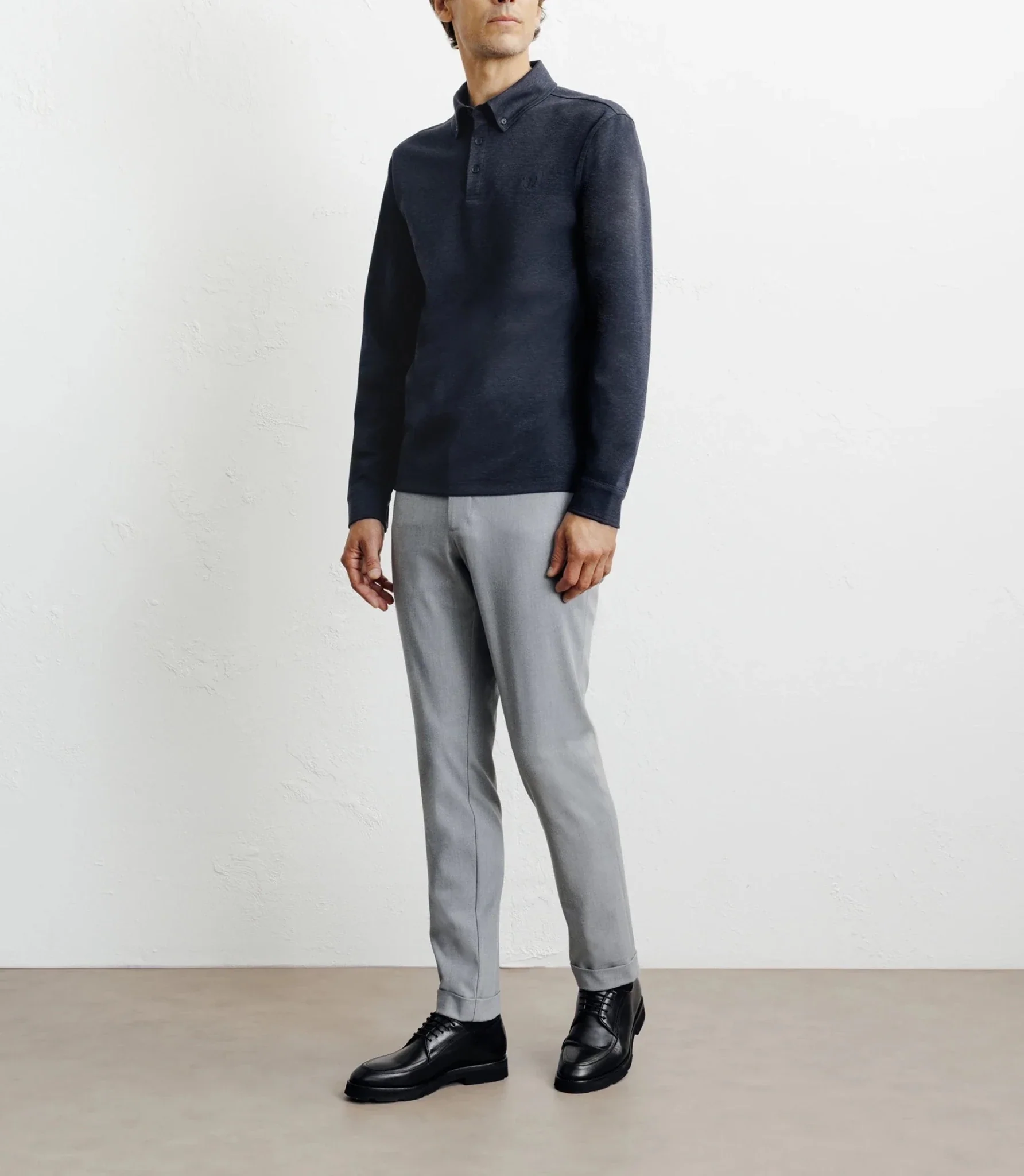 Polo boutonné manches longues marine - Image 3