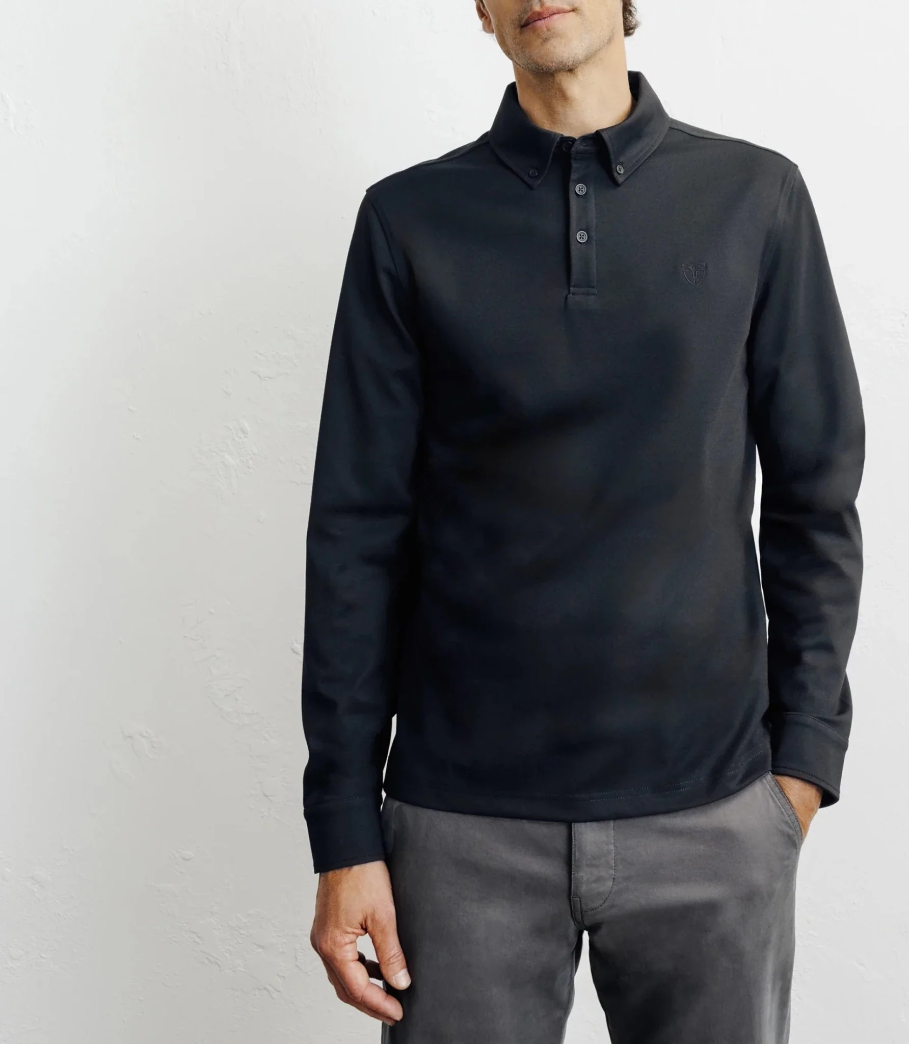 Polo boutonné manches longues noir
