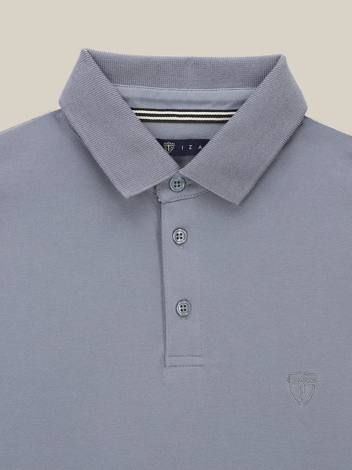 Polo boutonné piqué bleu gris - Image 2