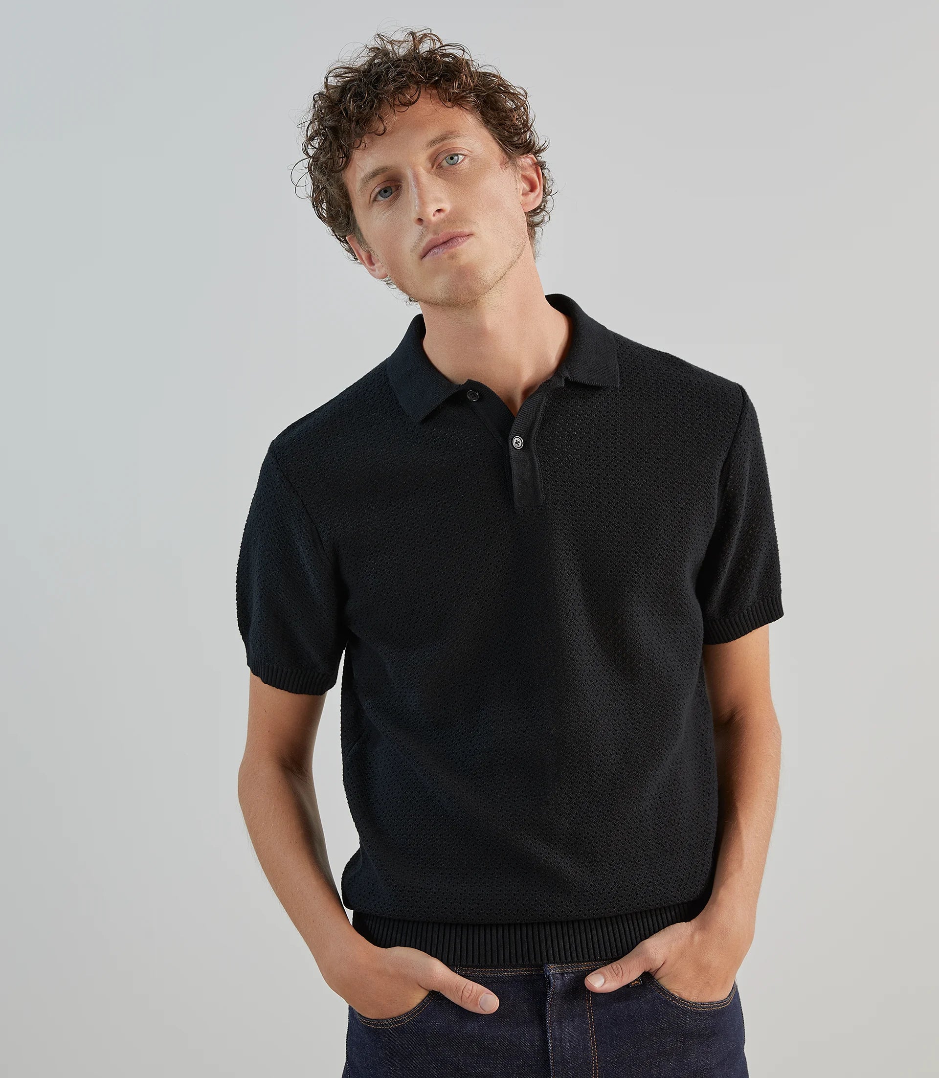 Polo col boutonné noir