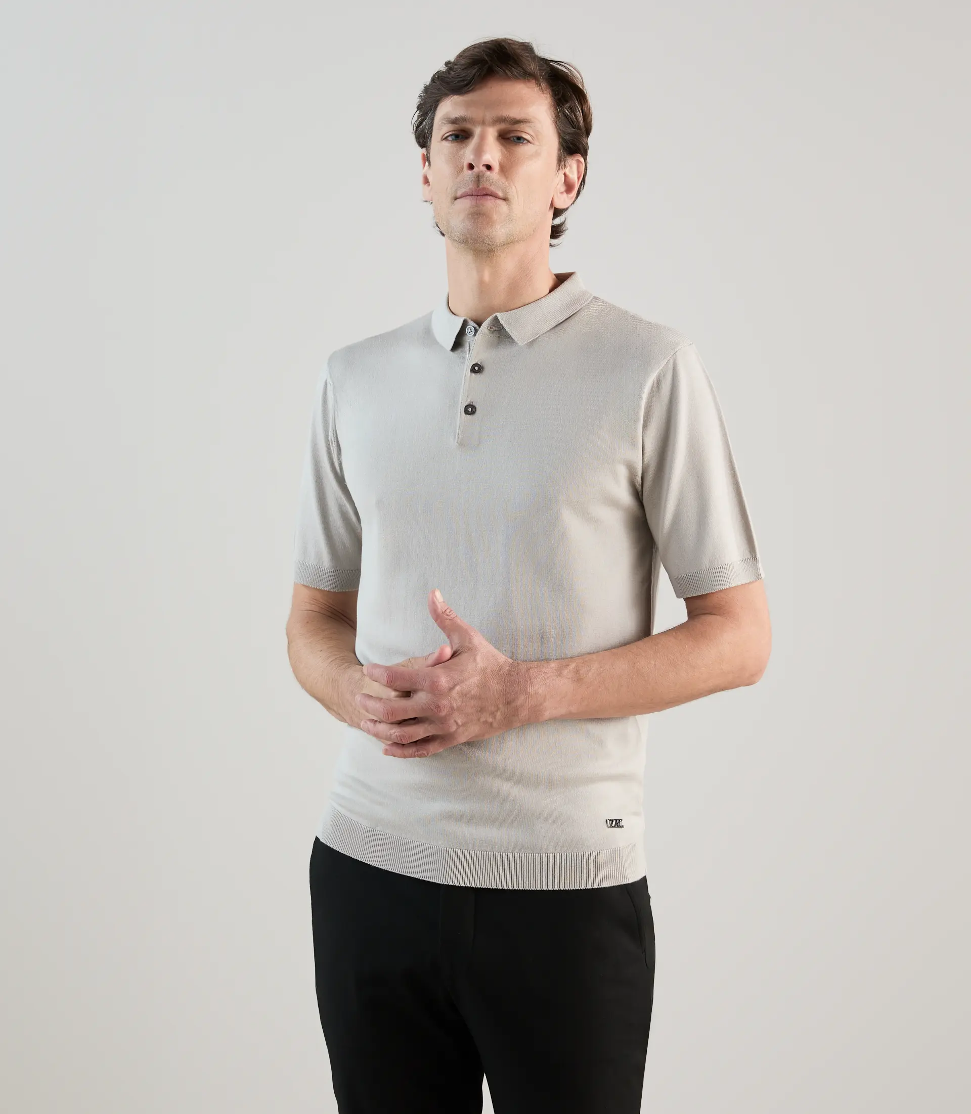 Polo col boutonné en maille gris clair