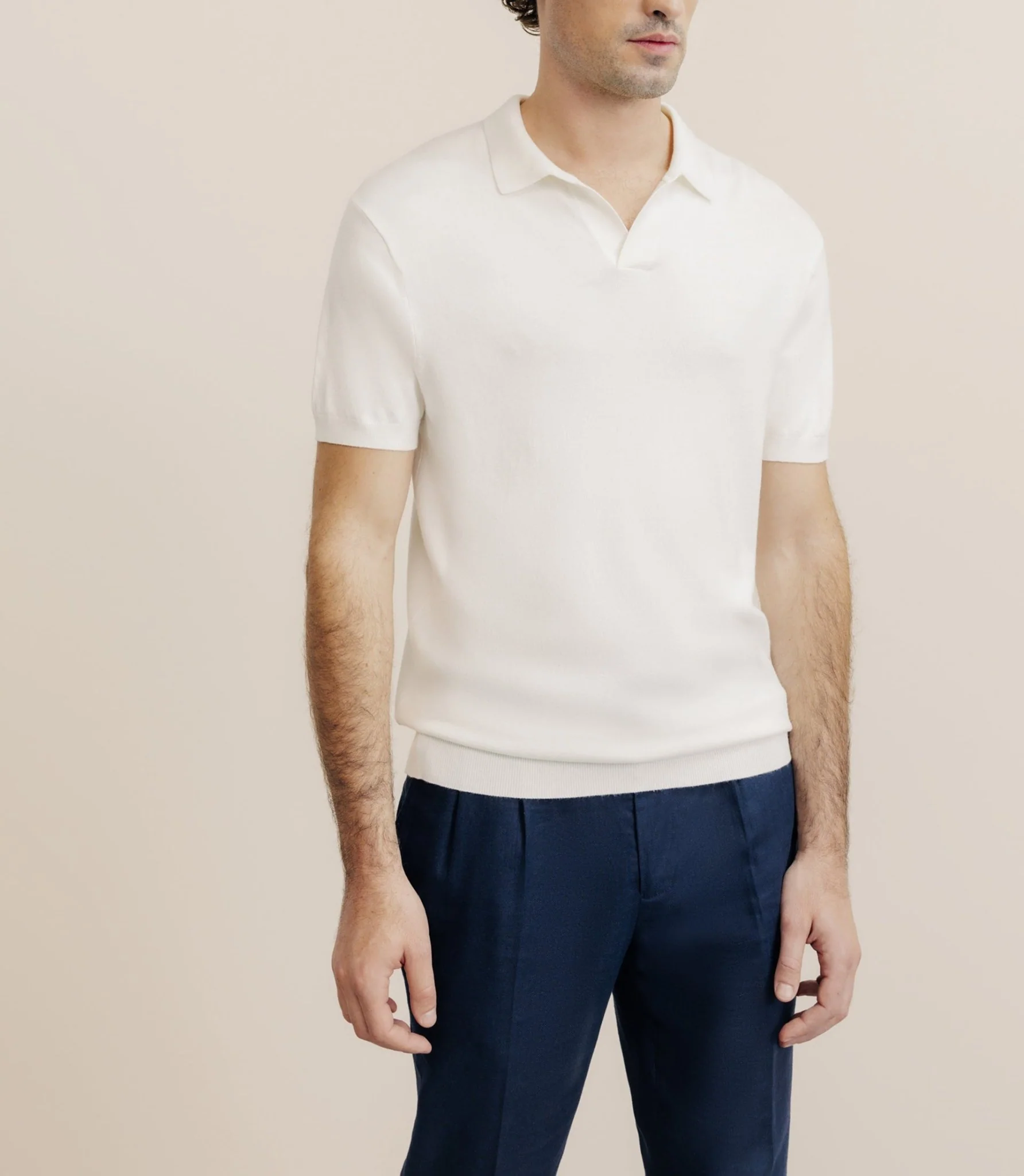 Polo col ouvert en maille écru