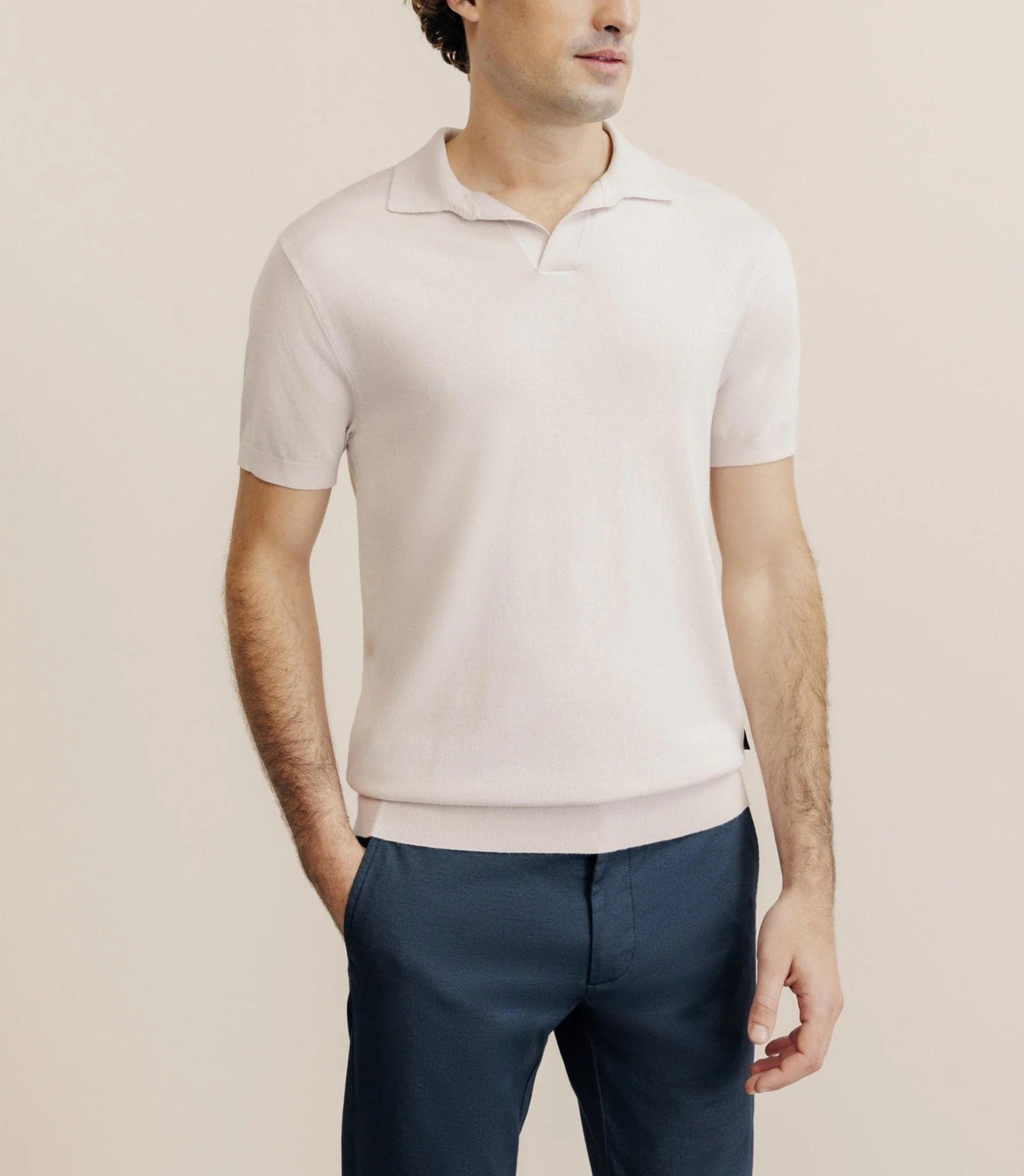 Polo col ouvert en maille rose