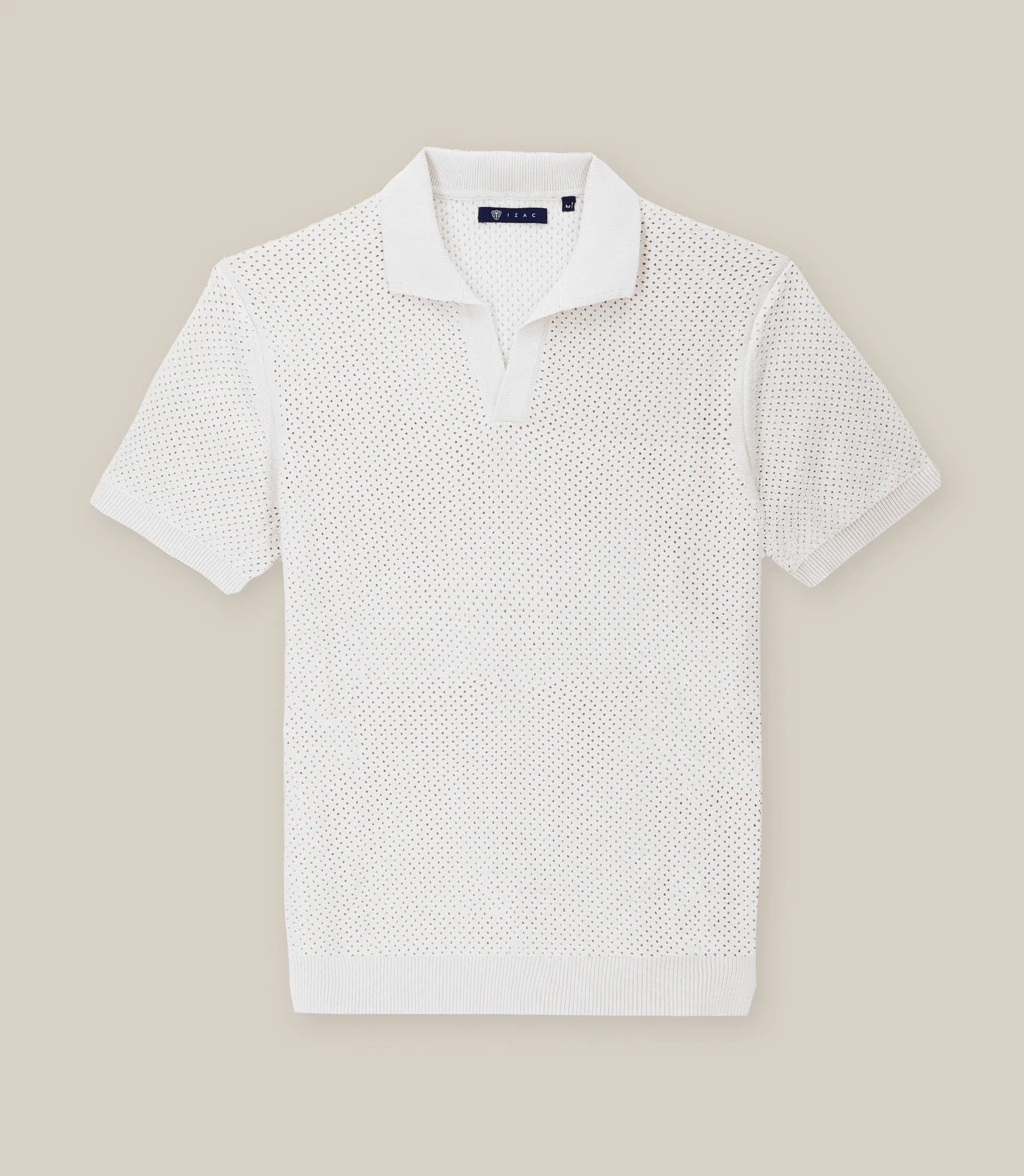 Polo col ouvert en maille ajouré écru