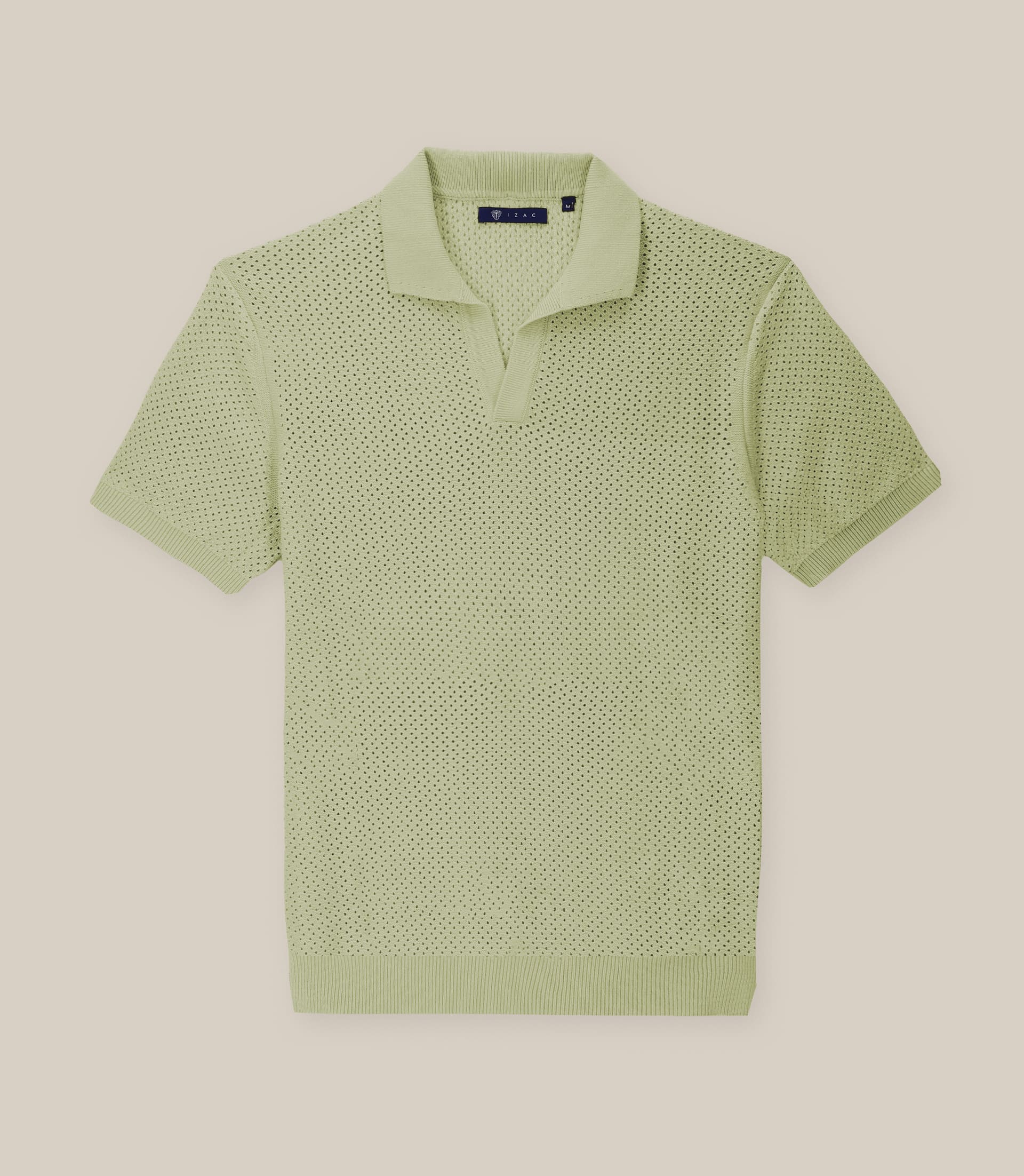 Polo col ouvert en maille ajouré kaki clair