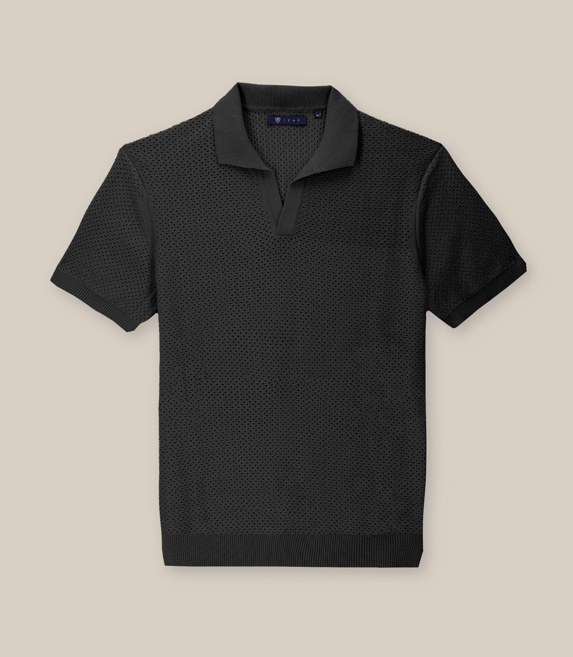 Polo col ouvert en maille ajouré noir